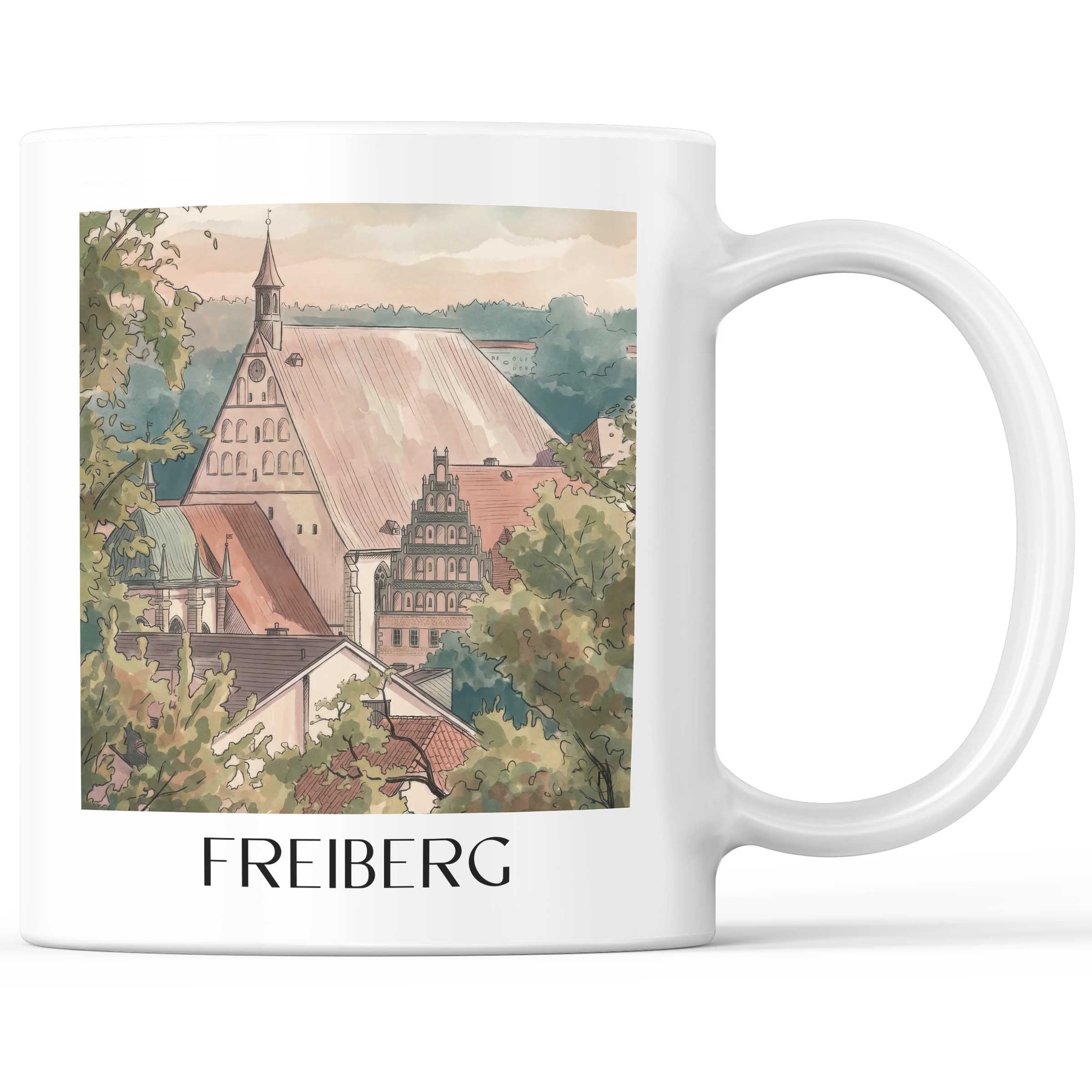 Freiberg Kaffeebecher - Erzgebirge - Deutschland Becher - Kaffeetasse im Aquarell Stil - favplace
