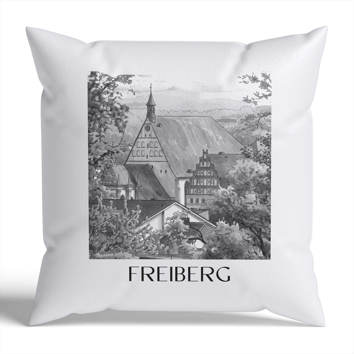 freiberg-erzgebirge-deutschland-kissenbezug-aquarell-schwarz-weiss