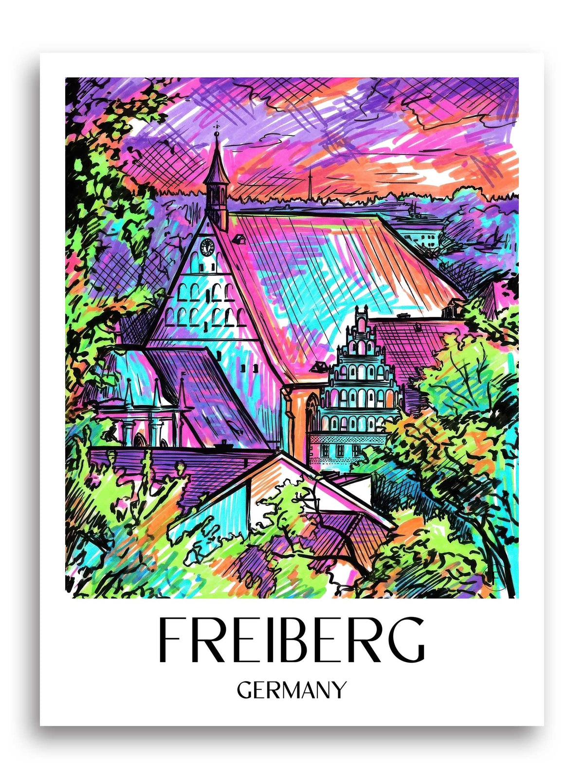 Freiberg Poster - Erzgebirge - Deutschland Kunstdruck - Tag Graffiti von A4 bis A1 - favplace