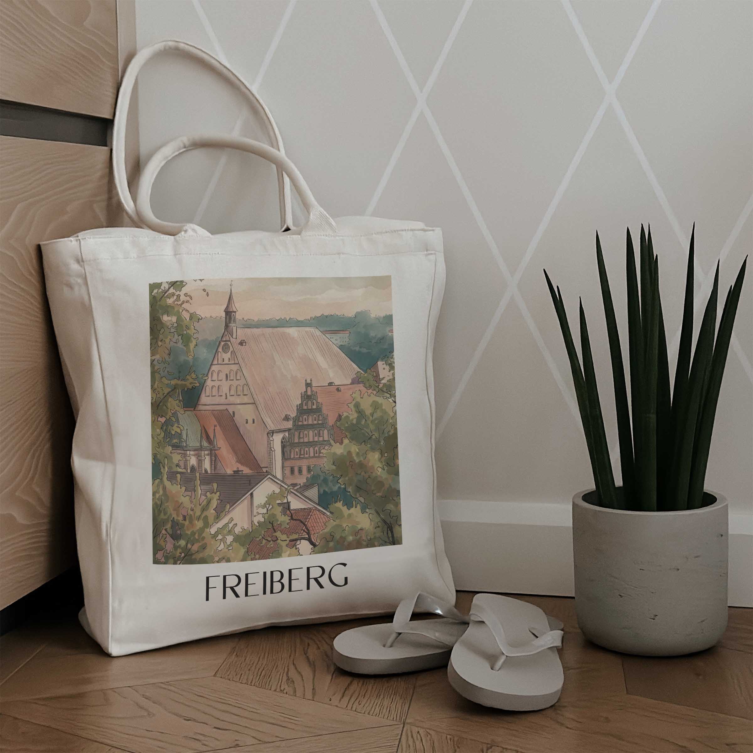 freiberg-erzgebirge-deutschland-einkaufstasche-aquarell