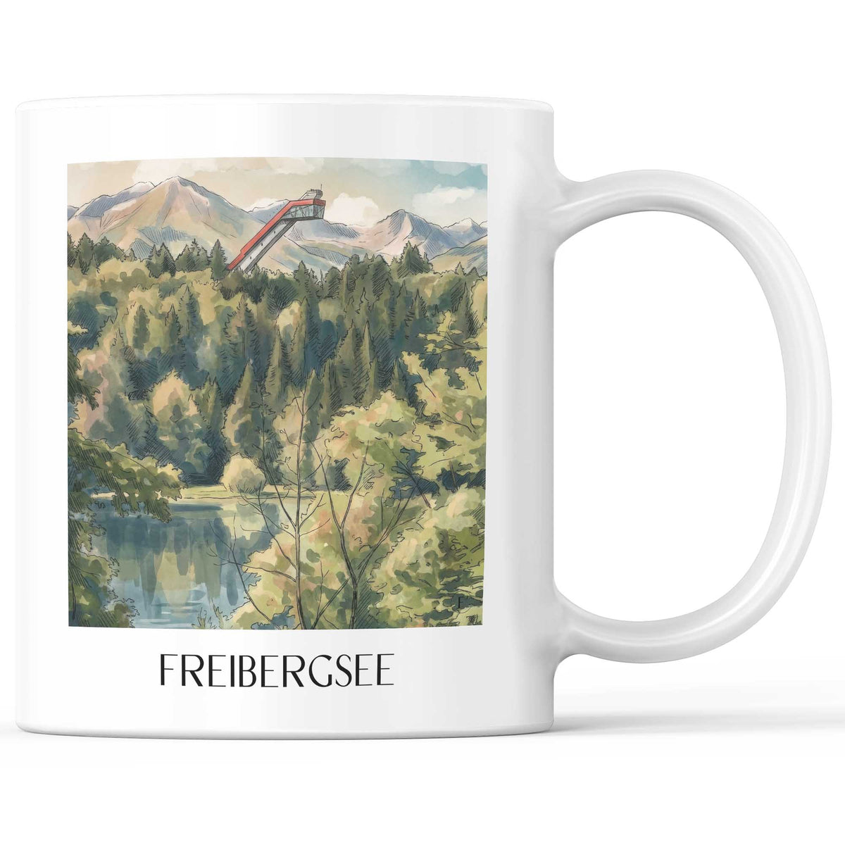 Freibergsee Kaffeebecher - Oberallgäu - Deutschland Becher - Kaffeetasse im Aquarell Stil - favplace