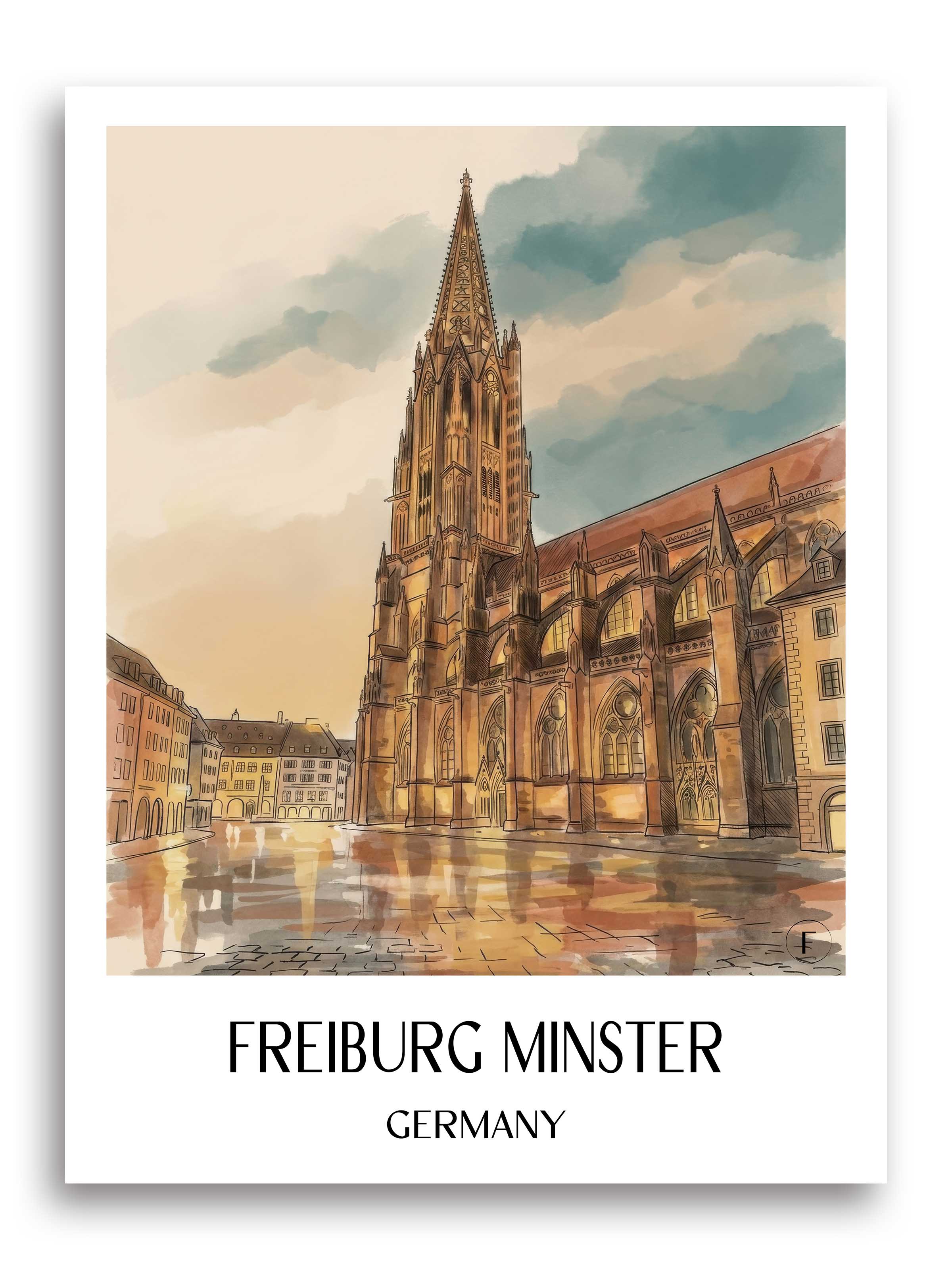 Freiburger Münster Poster - Schwarzwald - Deutschland Kunstdruck - Aquarell von A4 bis A1 - favplace