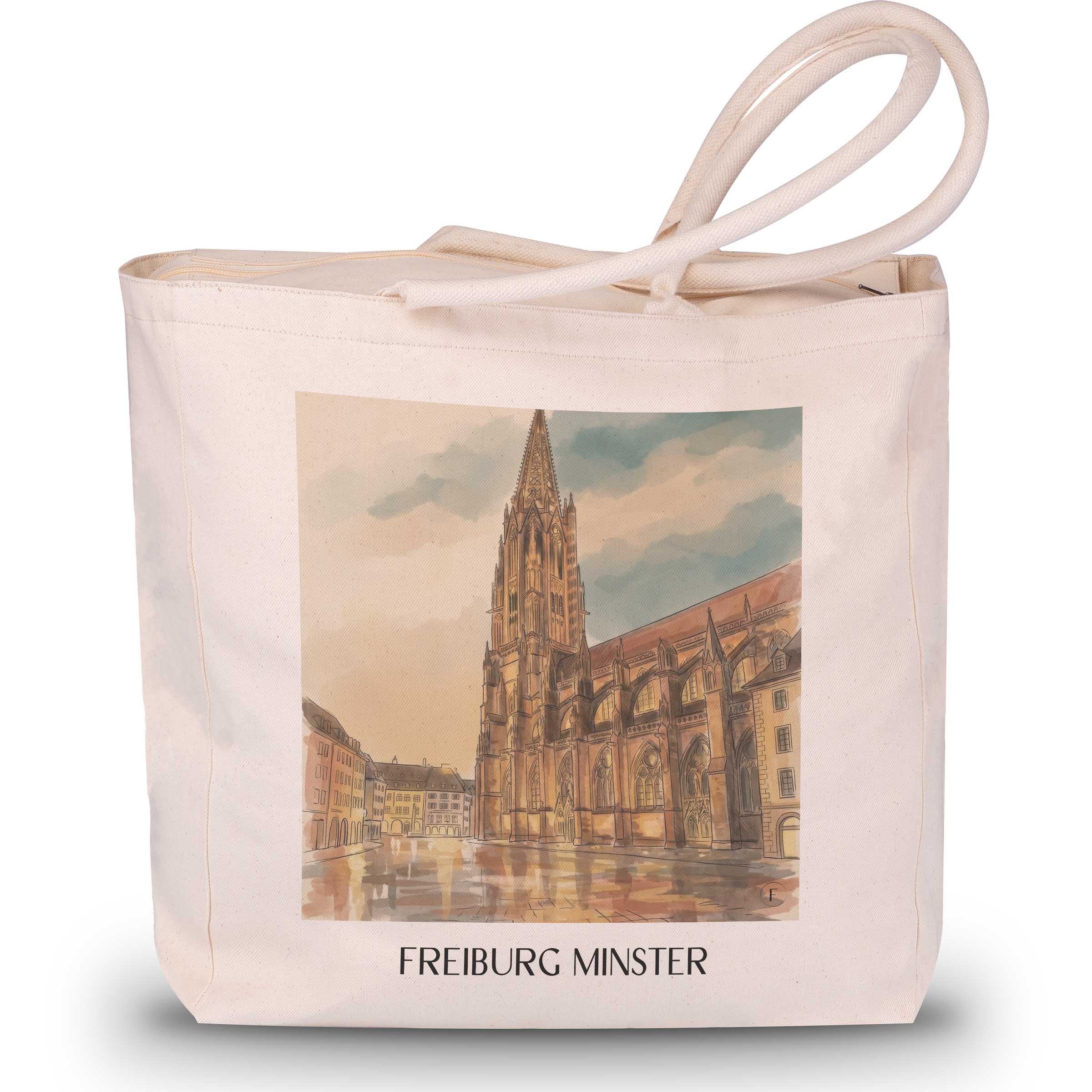 Freiburger Münster Shopping Tasche - Schwarzwald - Deutschland Tote Bag - Einkaufstasche im Aquarell Stil - favplace