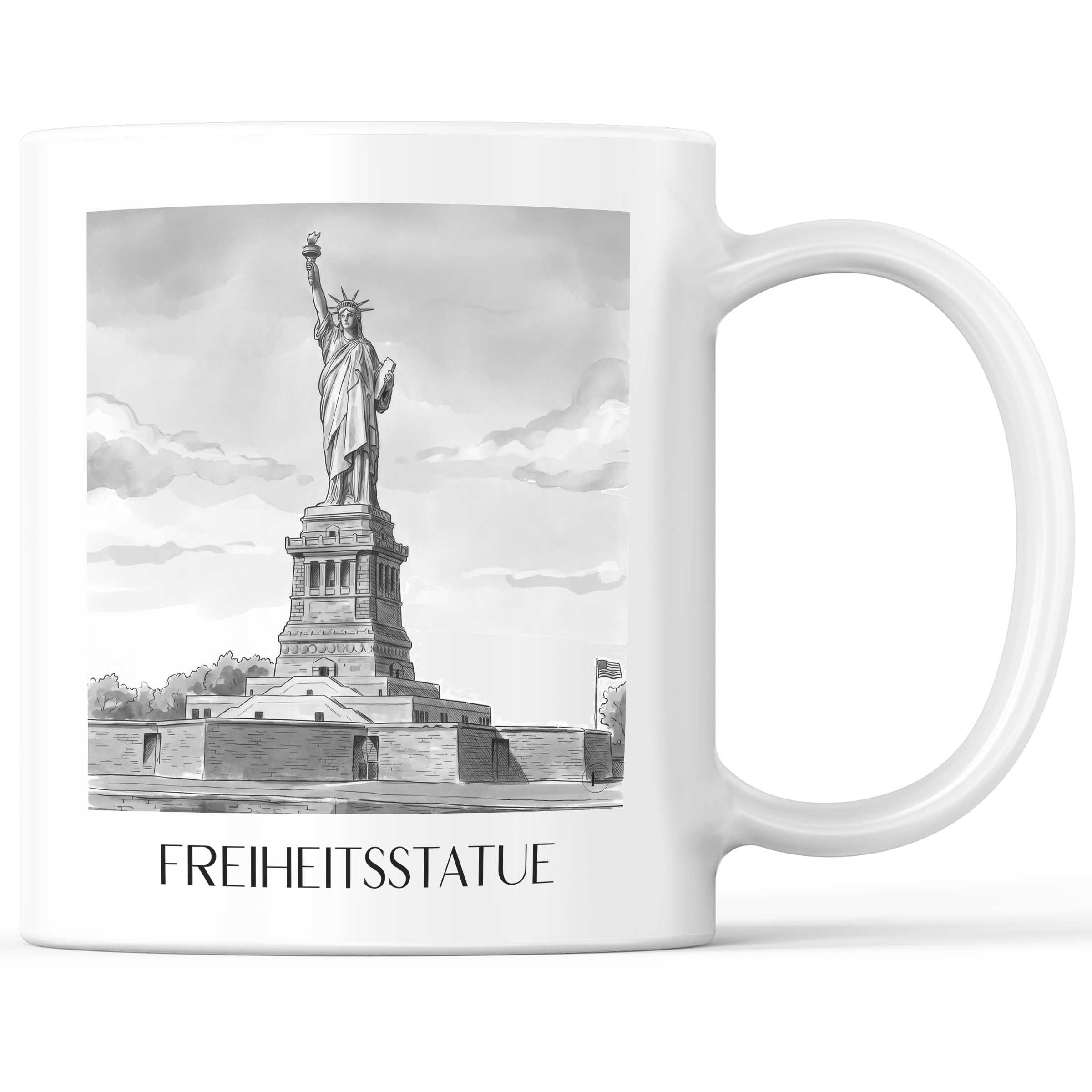 Freiheitsstatue Kaffeebecher - New York City - USA Becher - Kaffeetasse im Aquarell Schwarz-Weiß Stil - favplace