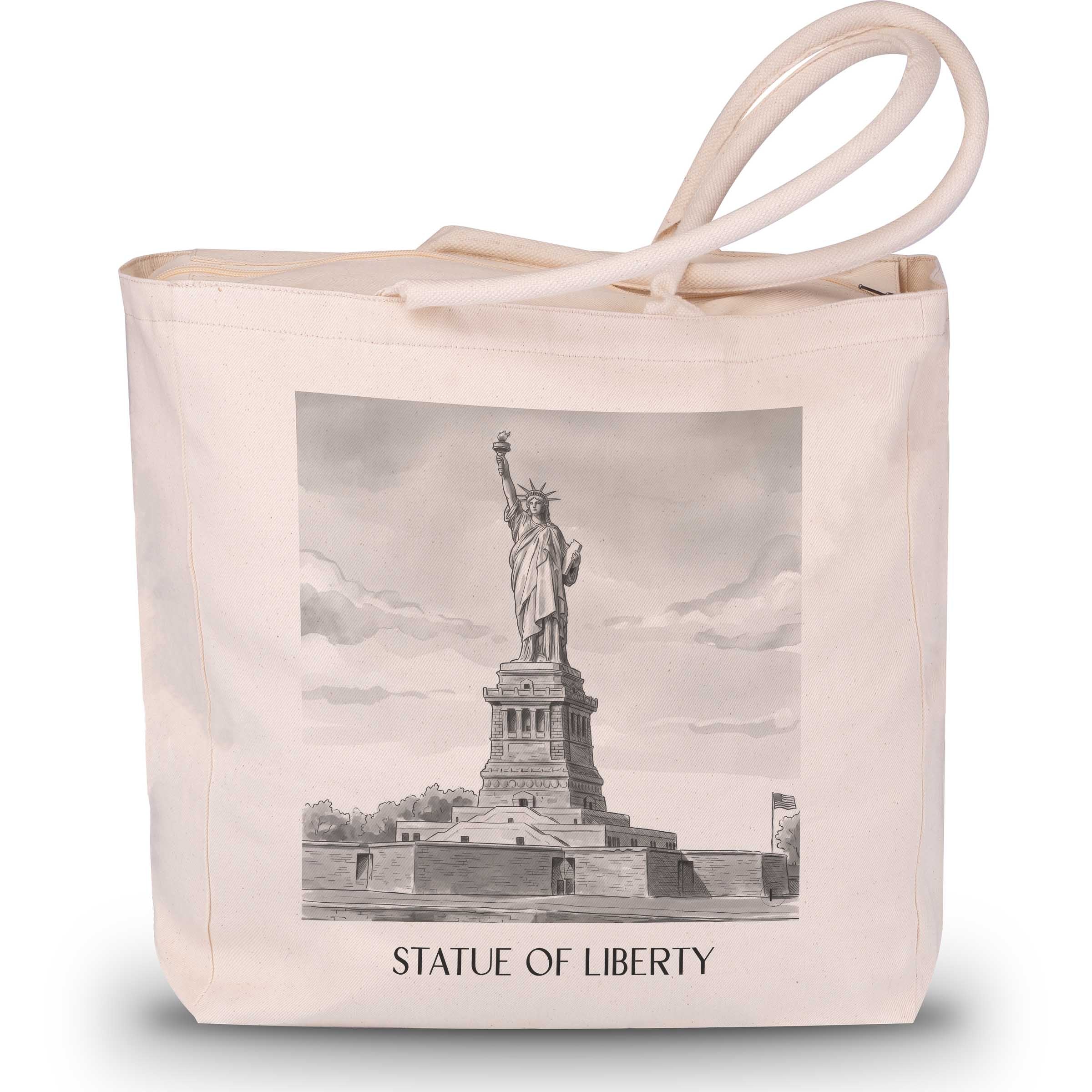 Freiheitsstatue Shopping Tasche - New York City - USA Tote Bag - Einkaufstasche im Aquarell Schwarz-Weiß Stil - favplace