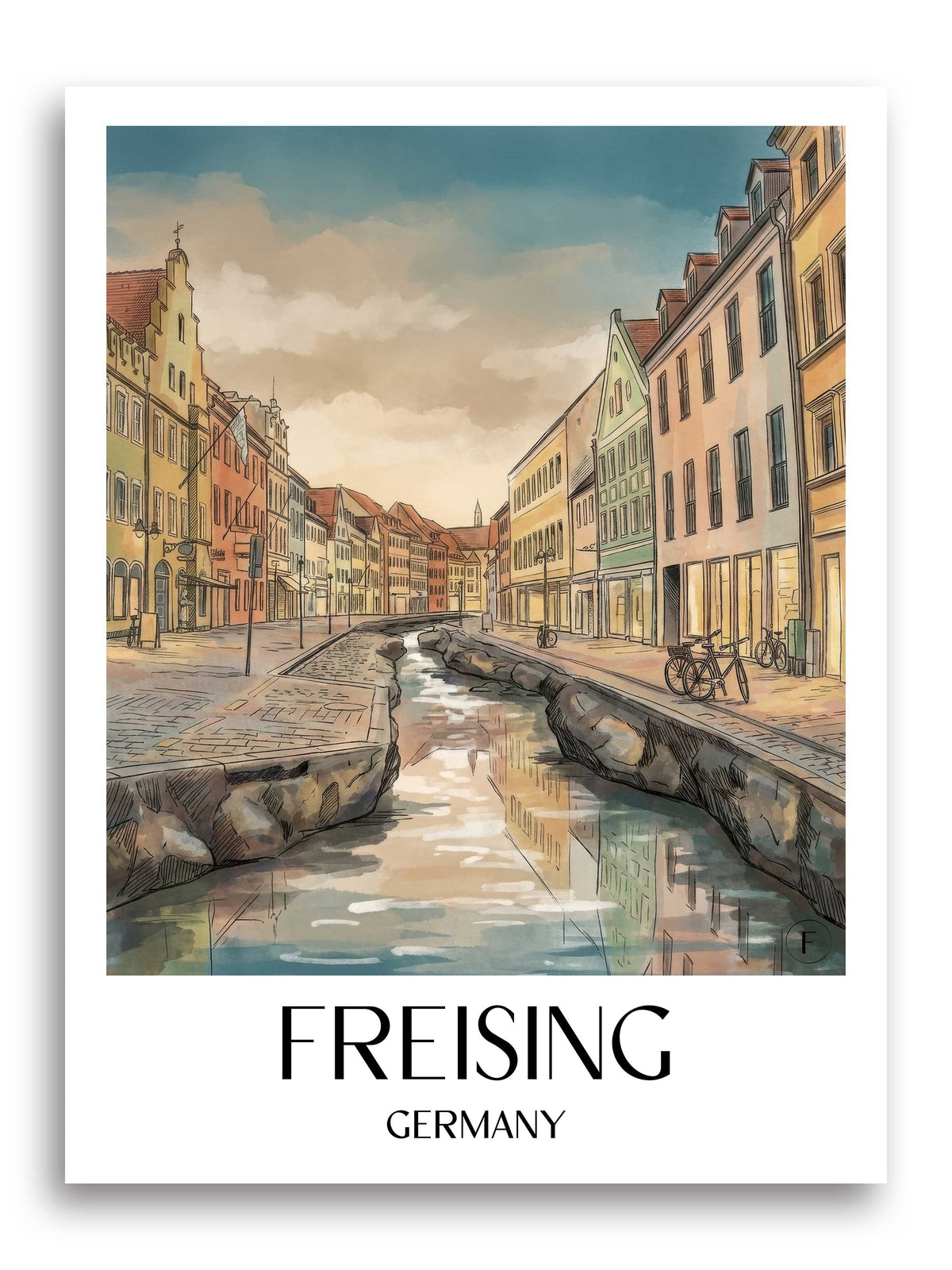 Freising Poster - Oberbayern - Deutschland Kunstdruck - Aquarell von A4 bis A1 - favplace