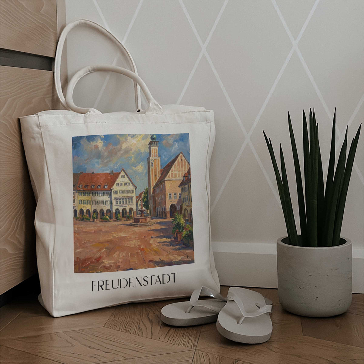 freudenstadt-schwarzwald-deutschland-einkaufstasche-oil-painting-oelgemaelde