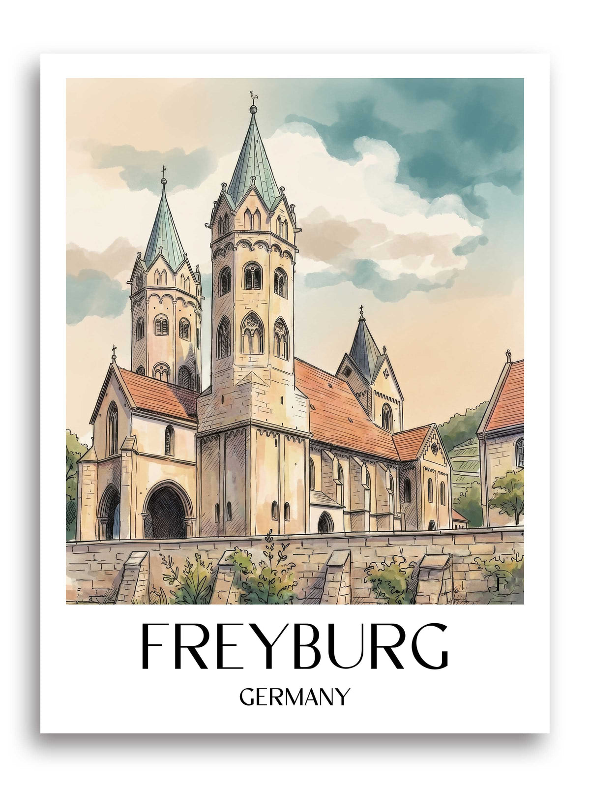 Freyburg Poster - Saale - Deutschland Kunstdruck - Aquarell von A4 bis A1 - favplace
