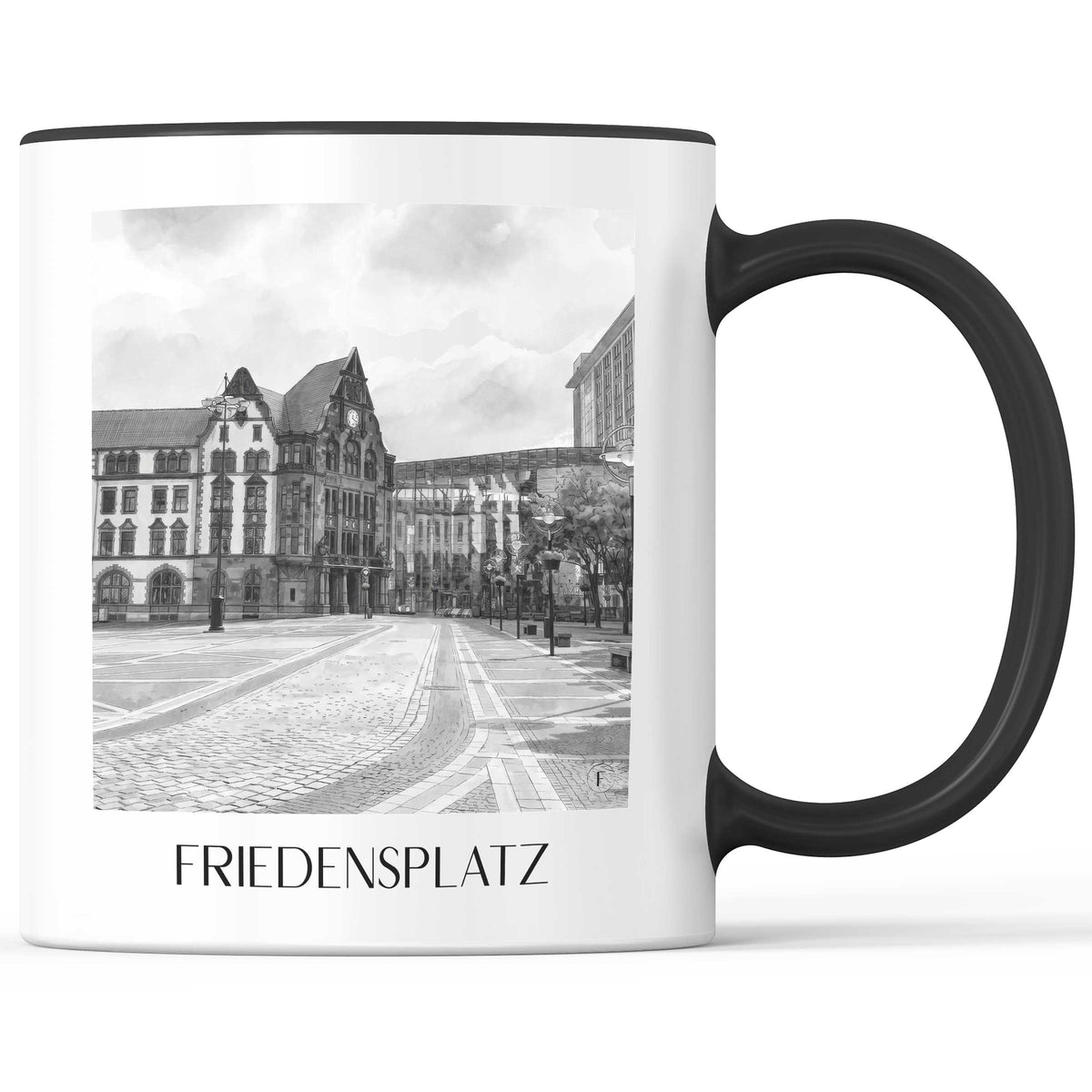 friedensplatz-dortmund-deutschland-kaffeebecher-aquarell-schwarz-weiss