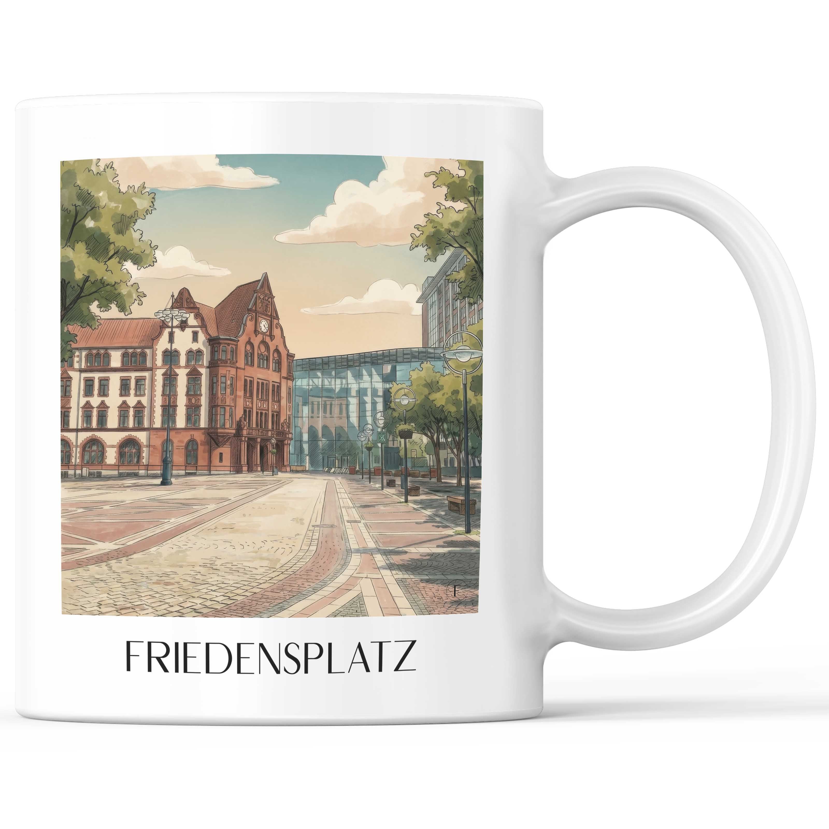 Friedensplatz Kaffeebecher - Dortmund - Deutschland Becher - Kaffeetasse im Aquarell Stil - favplace