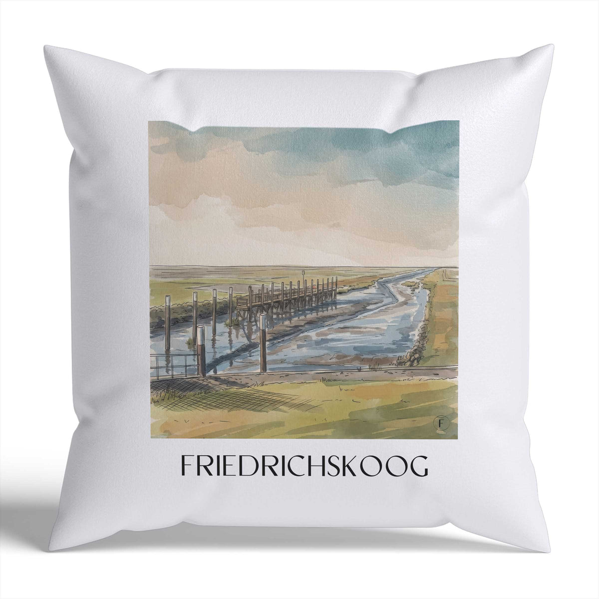 Friedrichskoog Kissenhülle - Zierkissen Bezug - Schleswig-Holstein - Deutschland Kissen bzw. Kissenbezug im Aquarell Stil - favplace