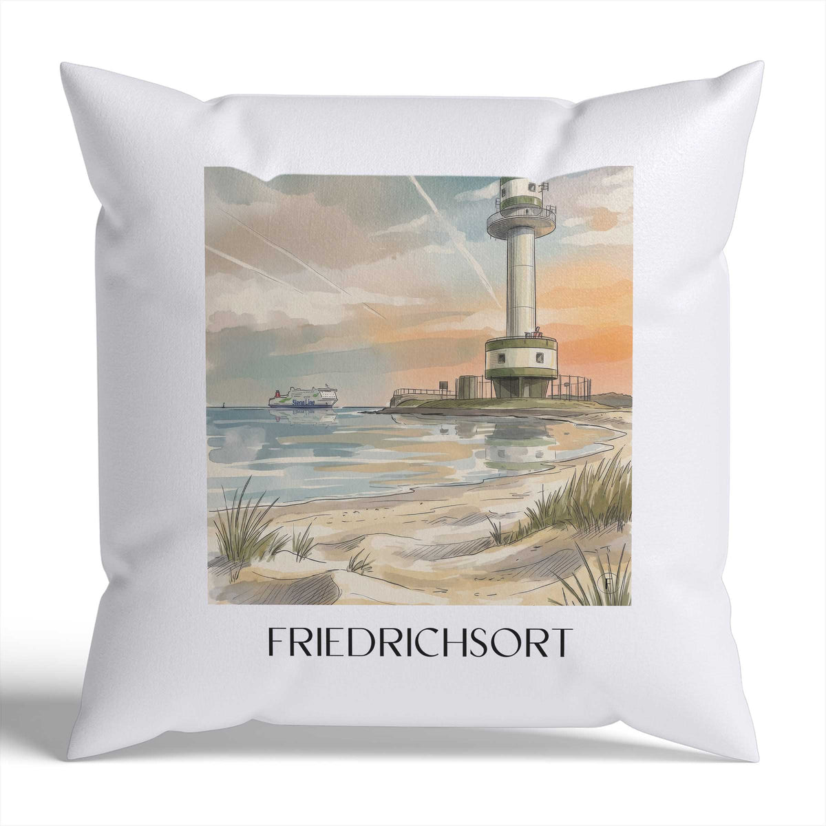 Friedrichsort Kissenhülle - Zierkissen Bezug - Kiel - Deutschland Kissen bzw. Kissenbezug im Aquarell Stil - favplace