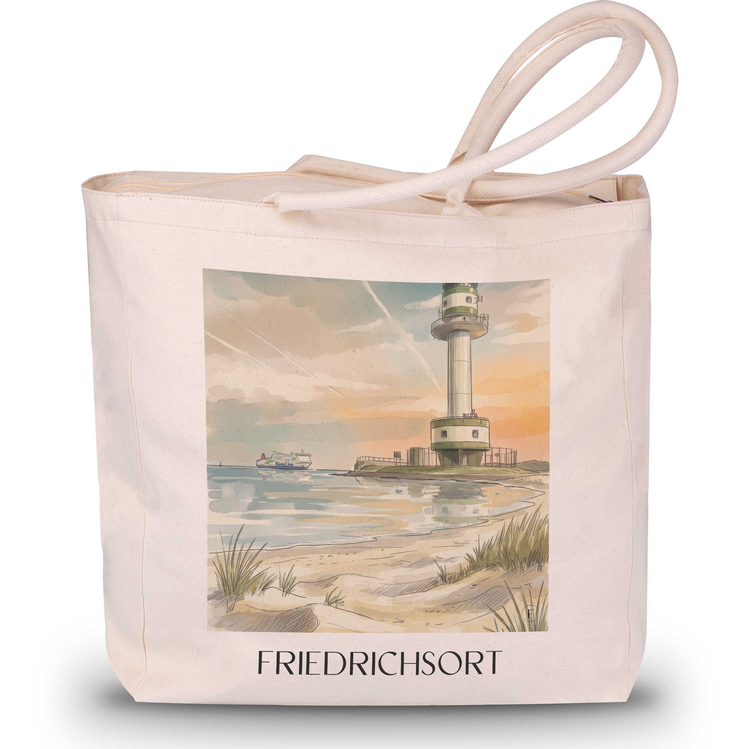Friedrichsort Shopping Tasche - Kiel - Deutschland Tote Bag - Einkaufstasche im Aquarell Stil - favplace