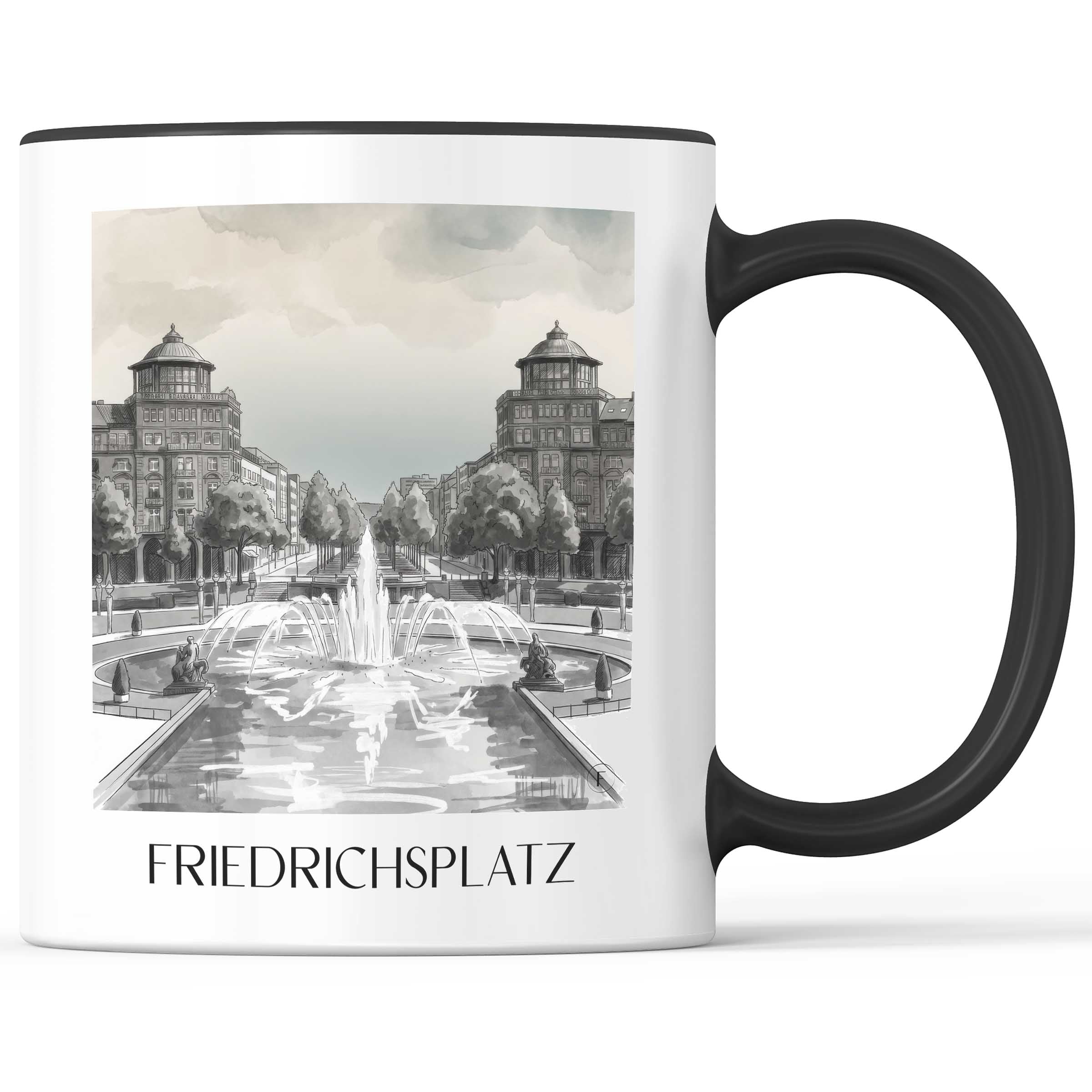 Friedrichsplatz Kaffeebecher - Mannheim - Deutschland Becher - Kaffeetasse im Aquarell Schwarz-Weiß Stil - favplace