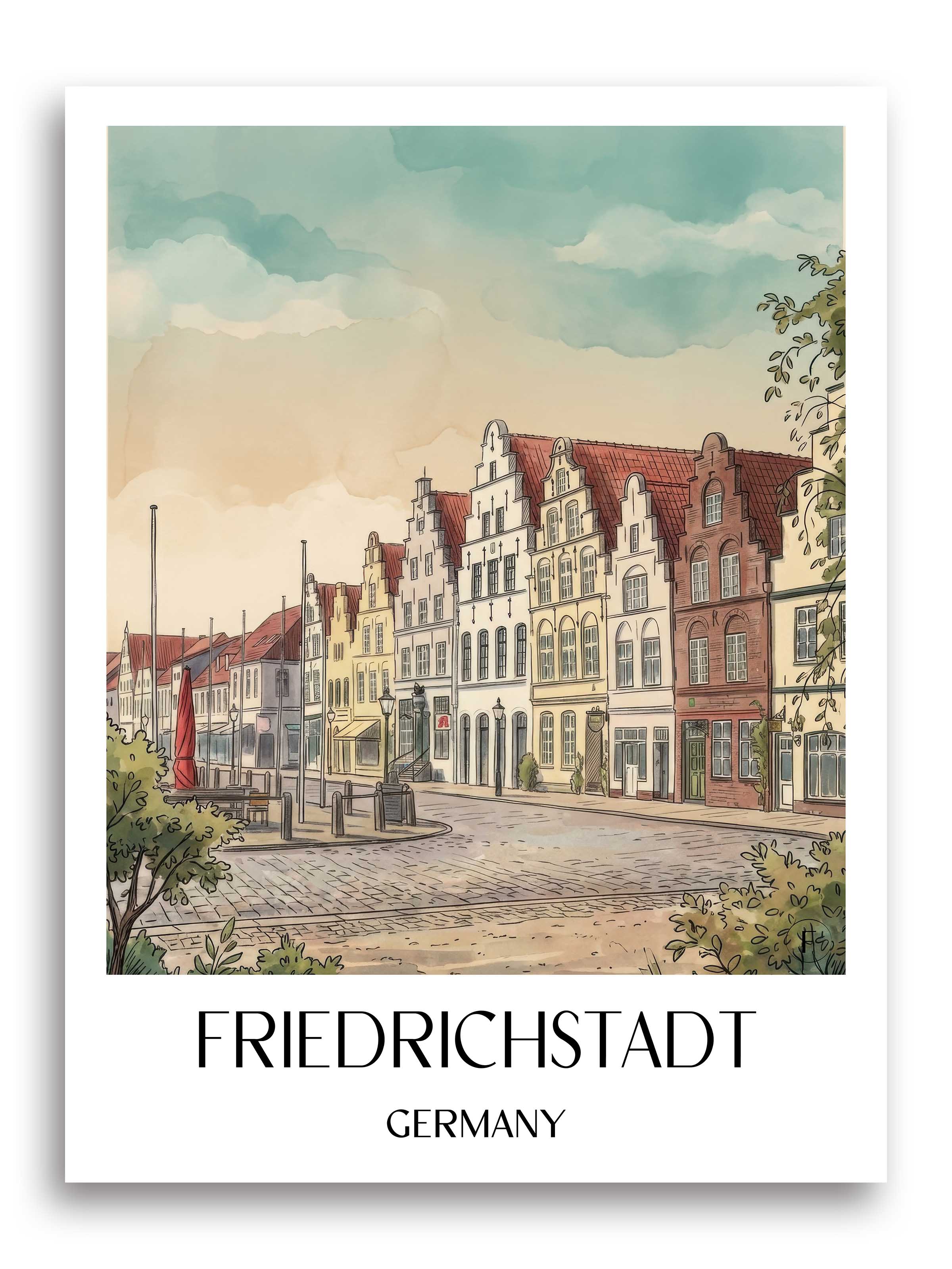 Friedrichstadt Poster - Schleswig - Deutschland Kunstdruck - Aquarell von A4 bis A1 - favplace