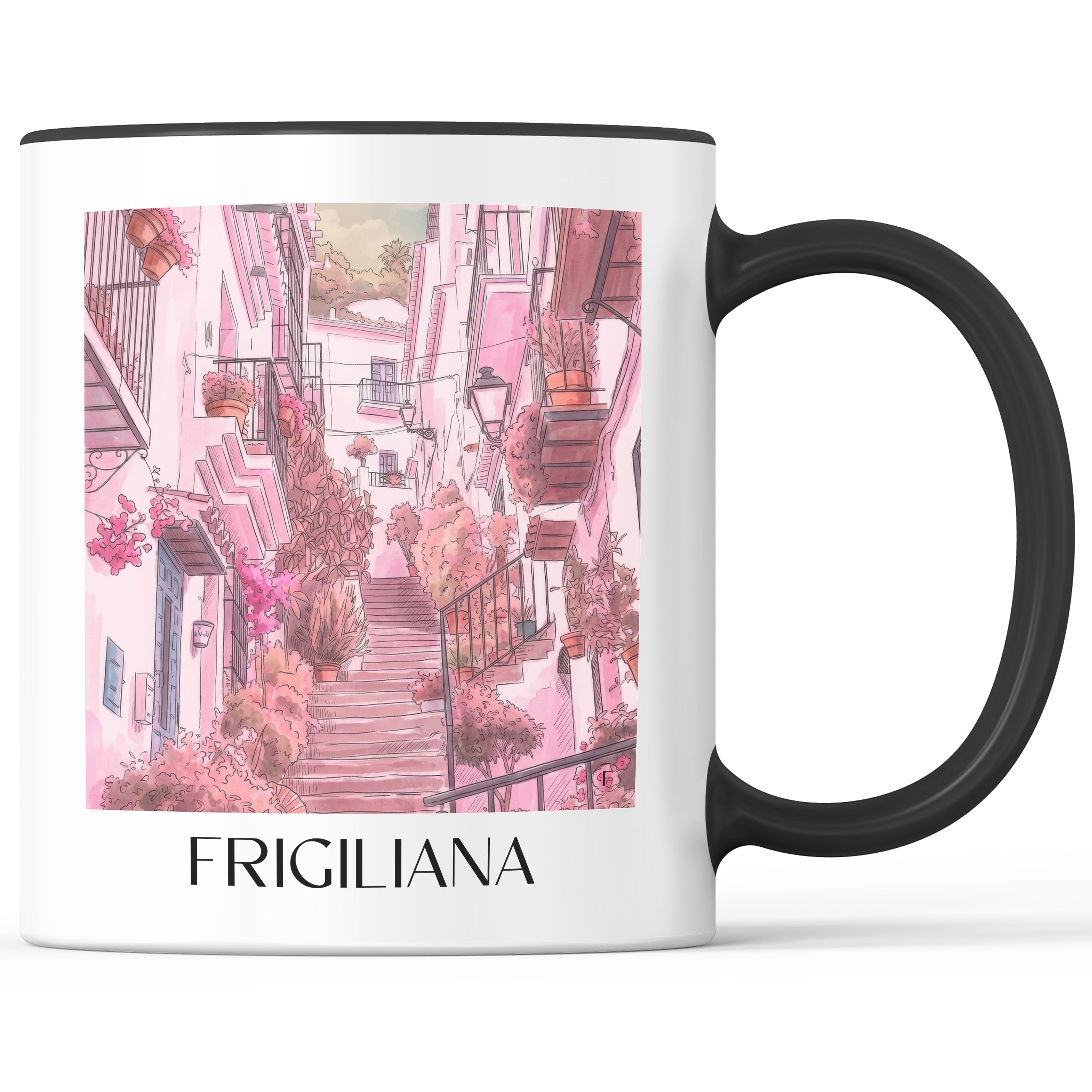 Frigiliana Kaffeebecher - Spanien - Spanien Becher - Kaffeetasse im Aquarell Pink Stil - favplace