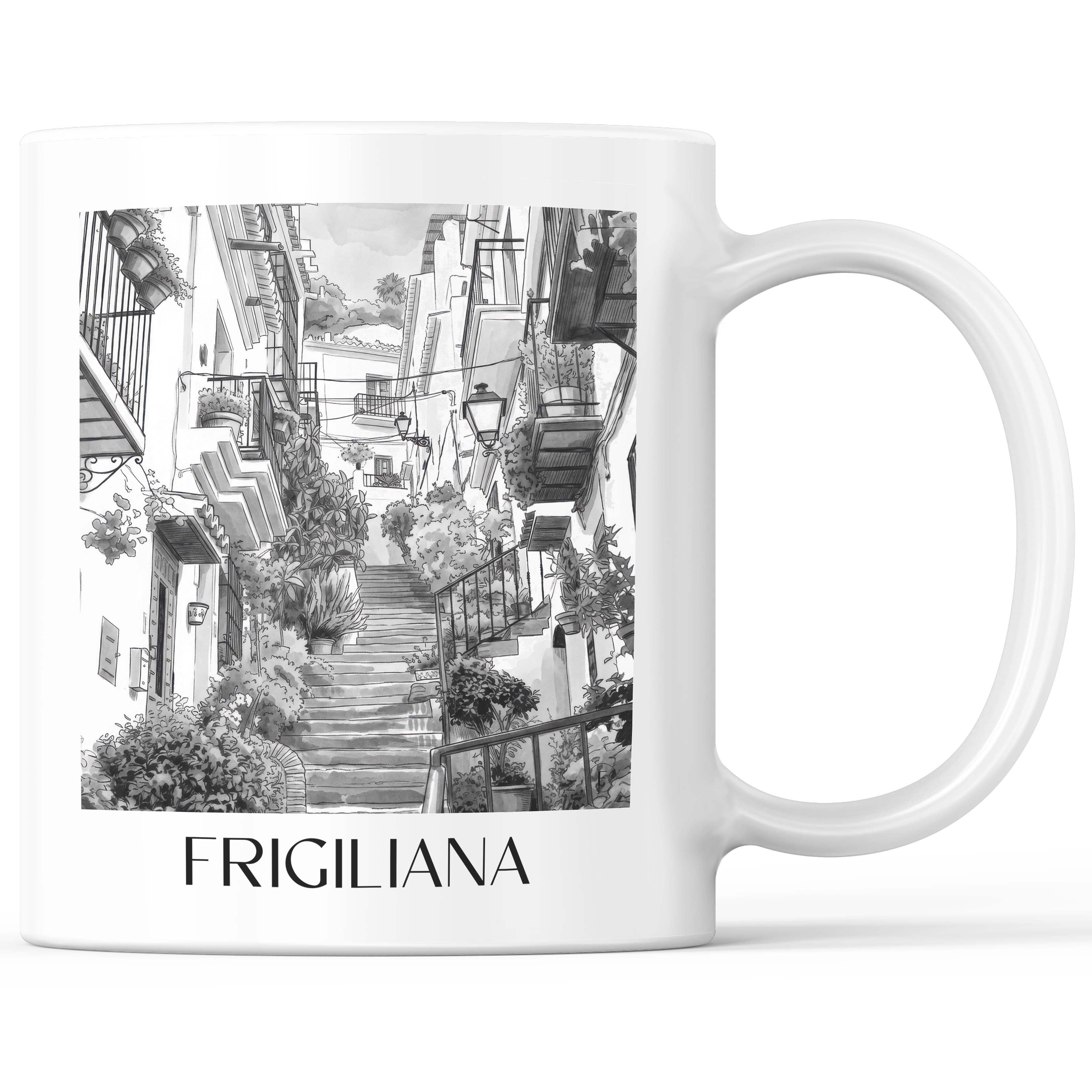 Frigiliana Kaffeebecher - Spanien - Spanien Becher - Kaffeetasse im Aquarell Schwarz-Weiß Stil - favplace