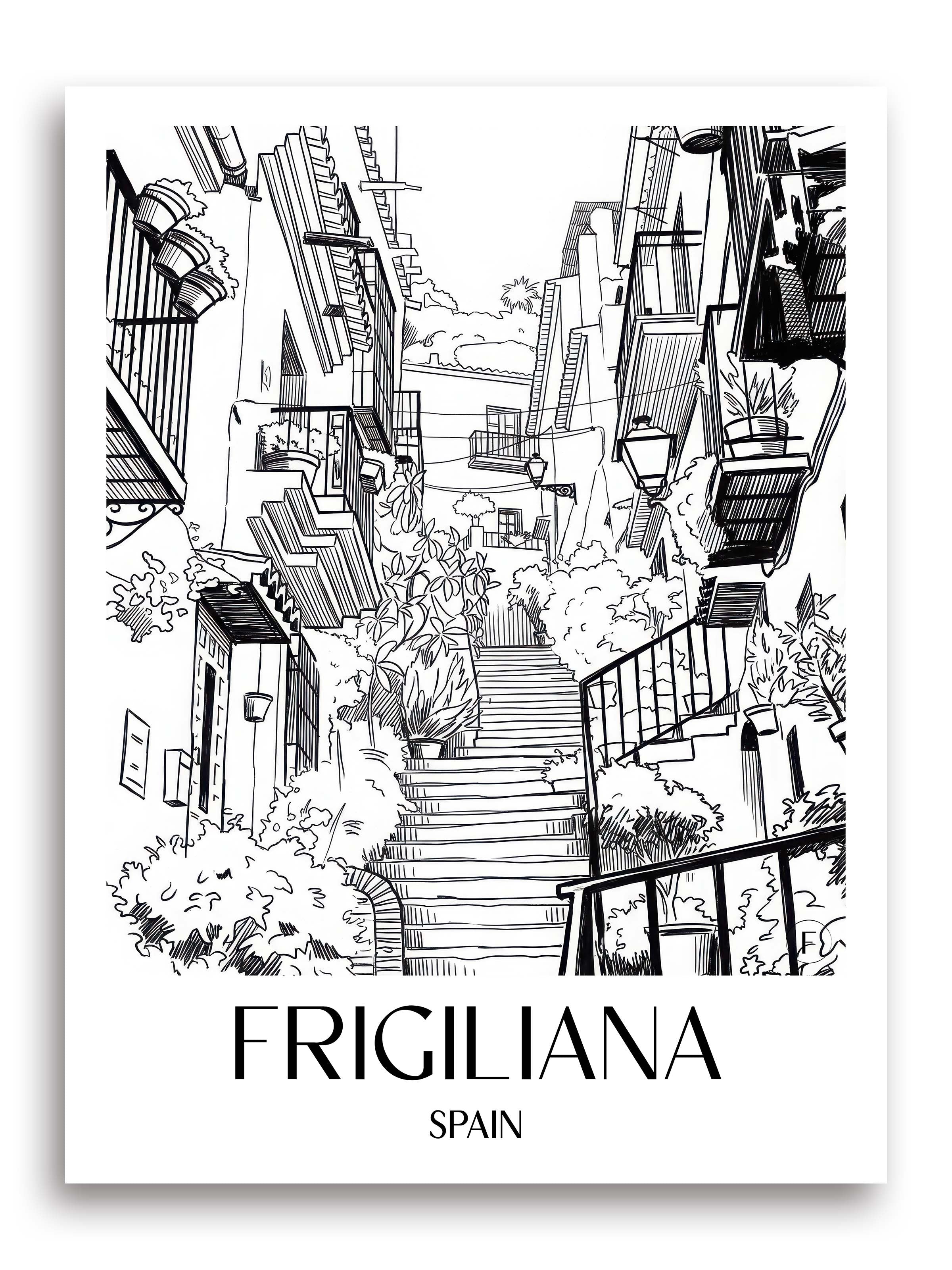Frigiliana Poster - Spanien - Spanien Kunstdruck - Skizze von A4 bis A1 - favplace