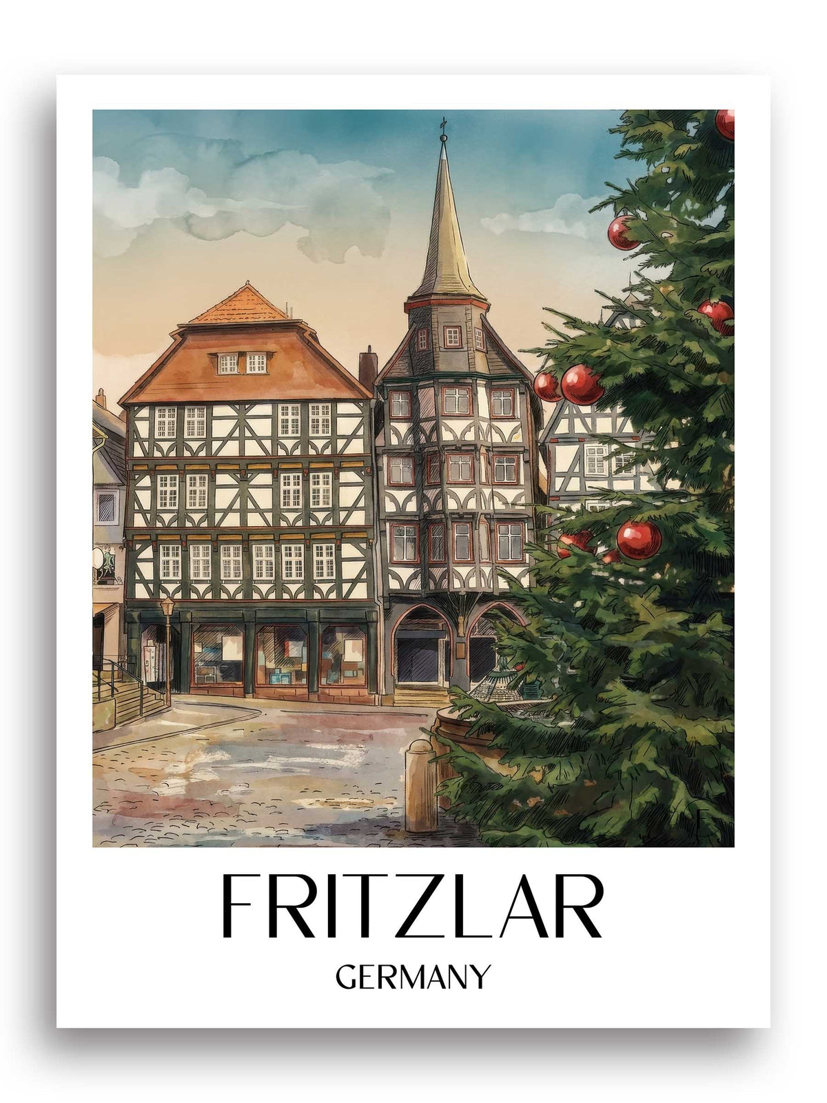 Fritzlar Poster - Hessen - Deutschland Kunstdruck - Aquarell von A4 bis A1 - favplace