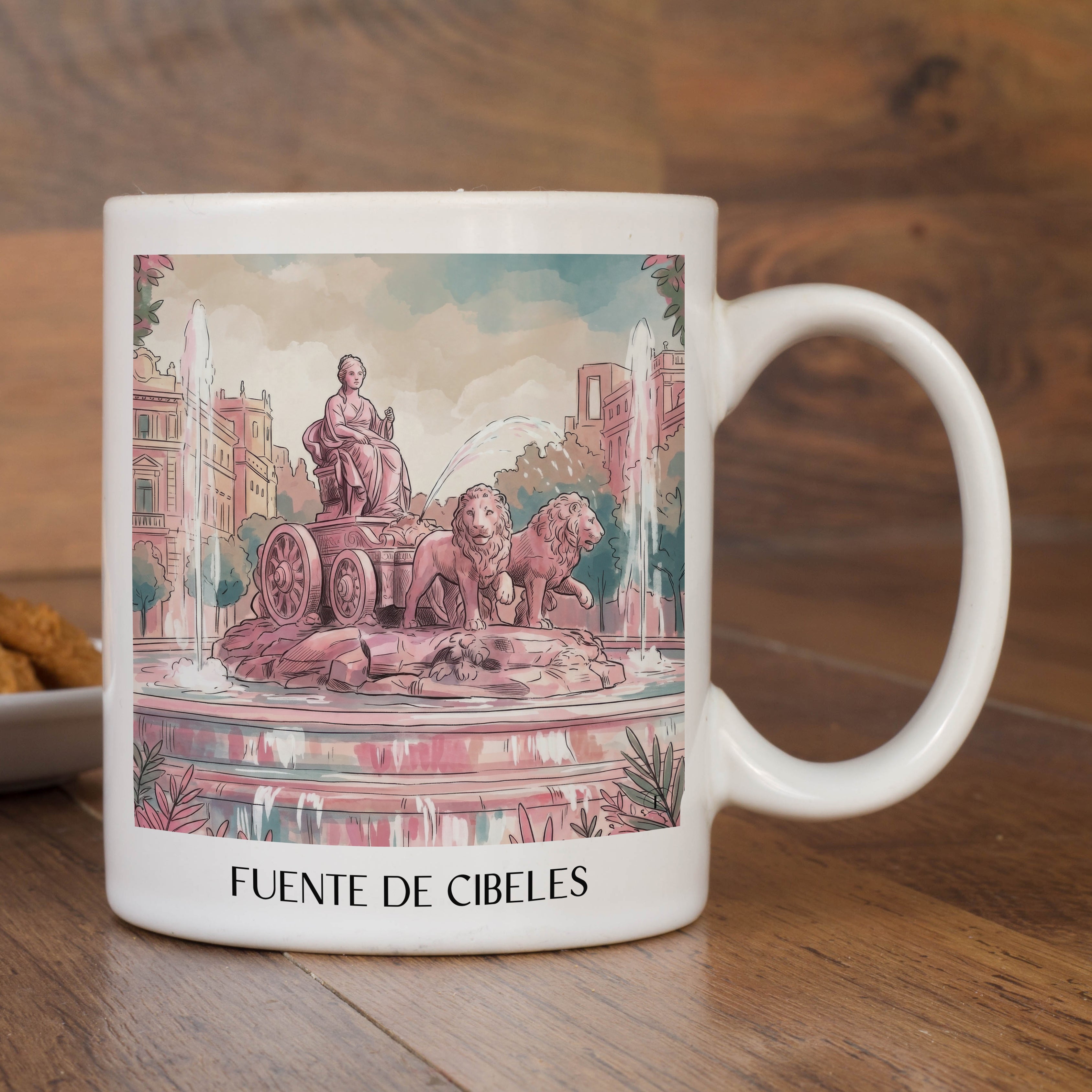 fuente-de-cibeles-madrid-spanien-kaffeebecher-aquarell-pink-rosa