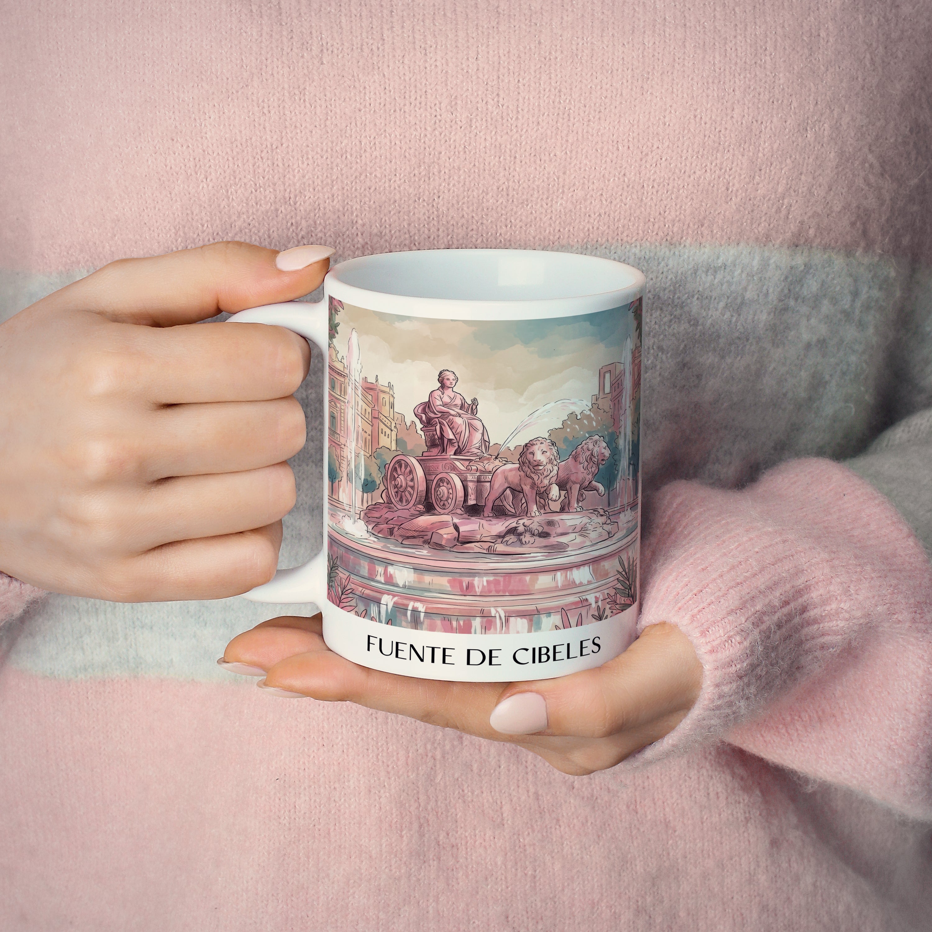 fuente-de-cibeles-madrid-spanien-kaffeebecher-aquarell-pink-rosa