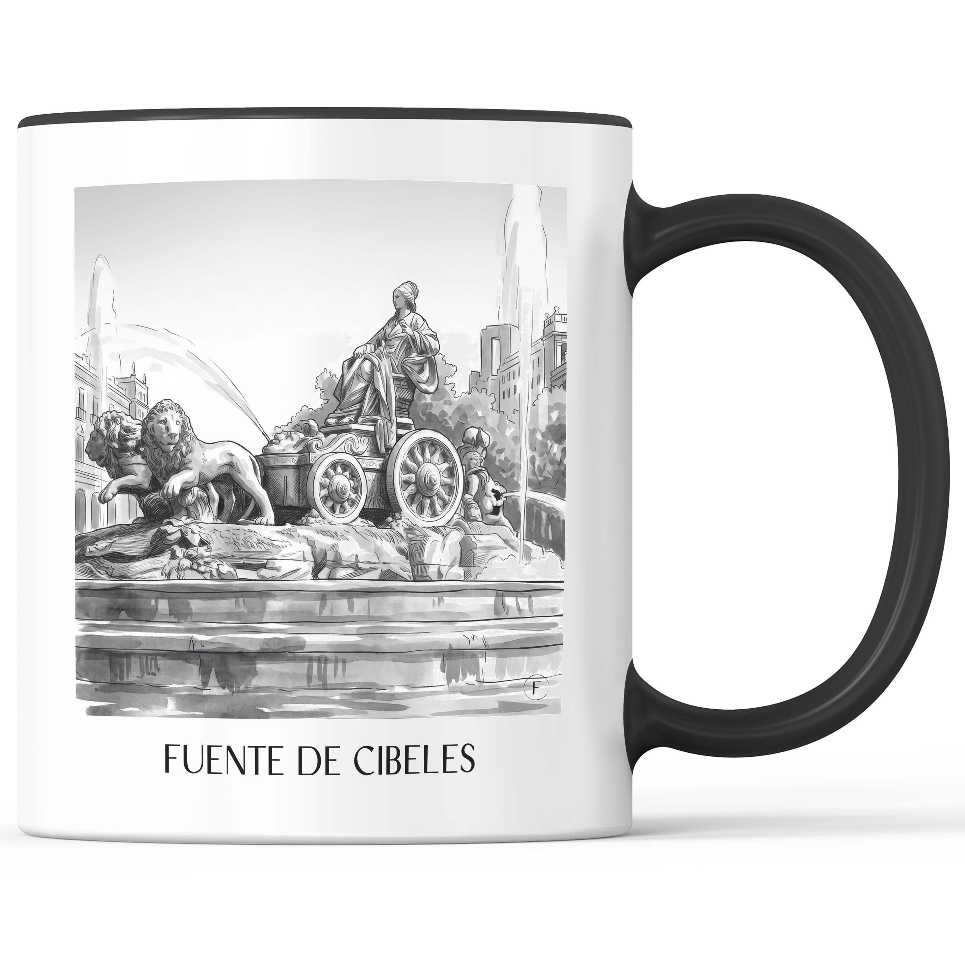 fuente-de-cibeles-madrid-spanien-kaffeebecher-aquarell-schwarz-weiss