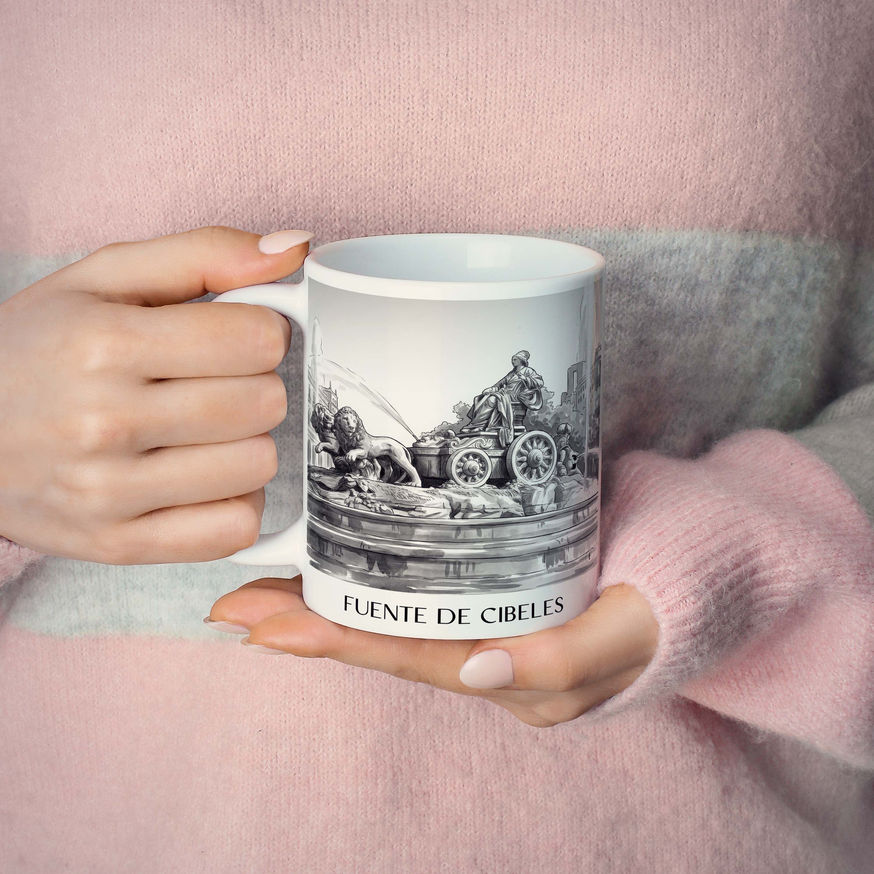fuente-de-cibeles-madrid-spanien-kaffeebecher-aquarell-schwarz-weiss