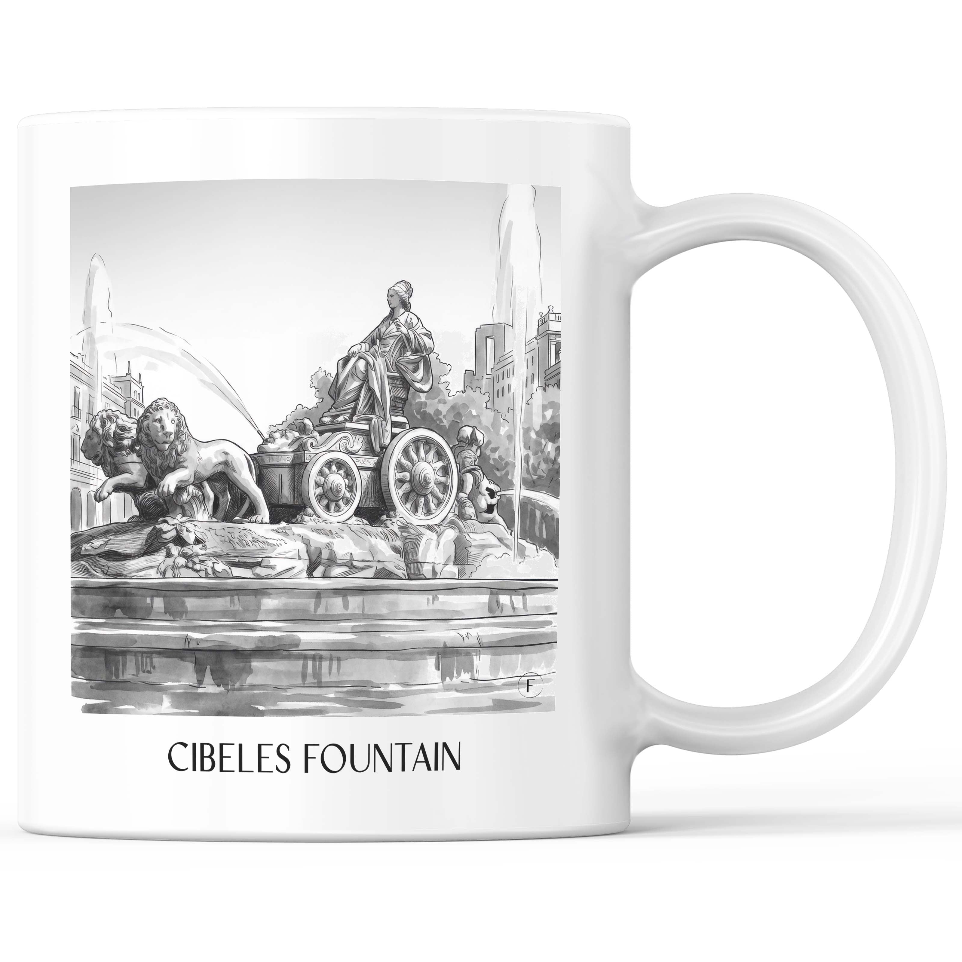 Fuente de Cibeles Kaffeebecher - Madrid - Spanien Becher - Kaffeetasse im Aquarell Schwarz-Weiß Stil - favplace