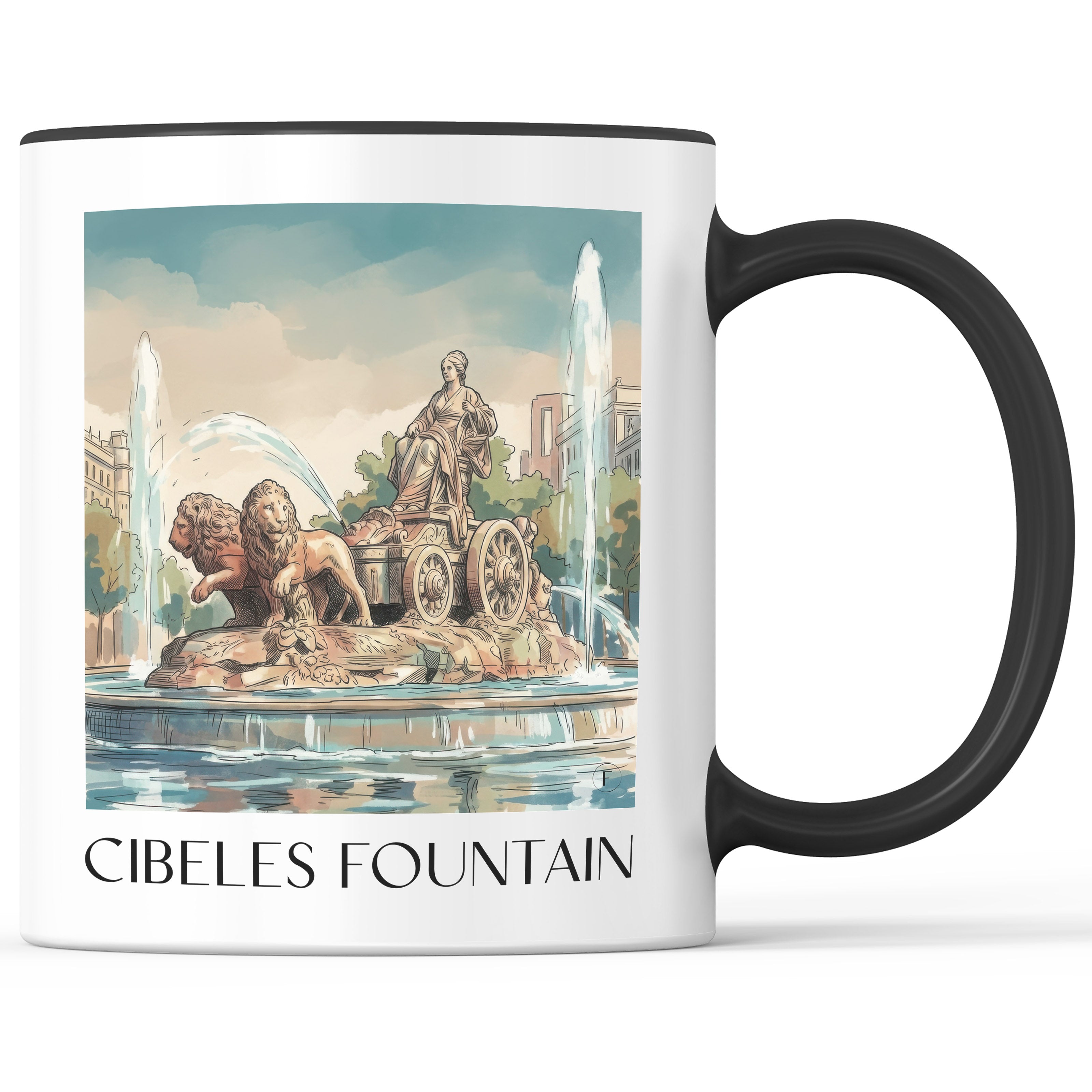 Fuente de Cibeles Kaffeebecher - Madrid - Spanien Becher - Kaffeetasse im Aquarell Stil - favplace