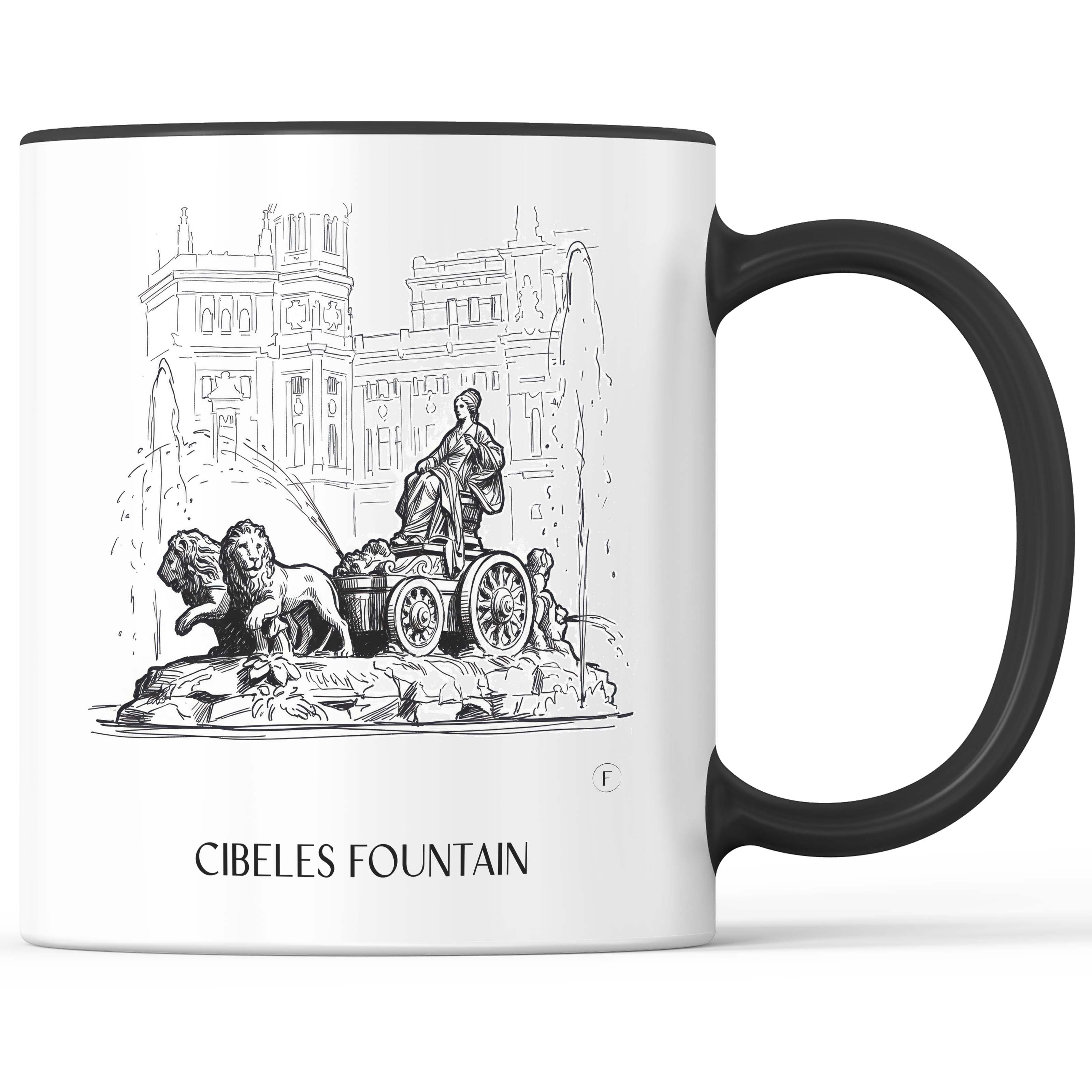 Fuente de Cibeles Kaffeebecher - Madrid - Spanien Becher - Kaffeetasse im Skizze Stil - favplace