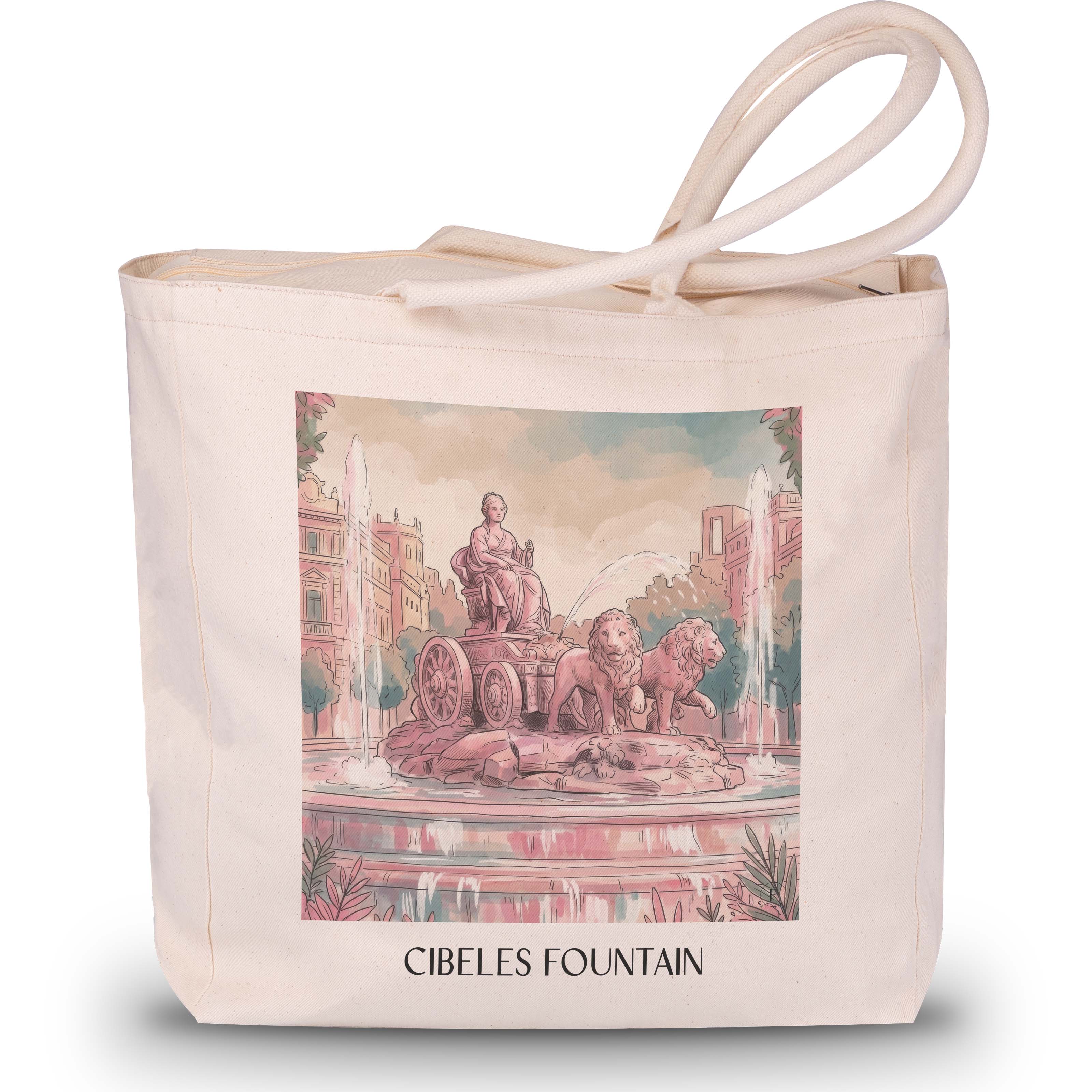 Fuente de Cibeles Shopping Tasche - Madrid - Spanien Tote Bag - Einkaufstasche im Aquarell Pink Stil - favplace