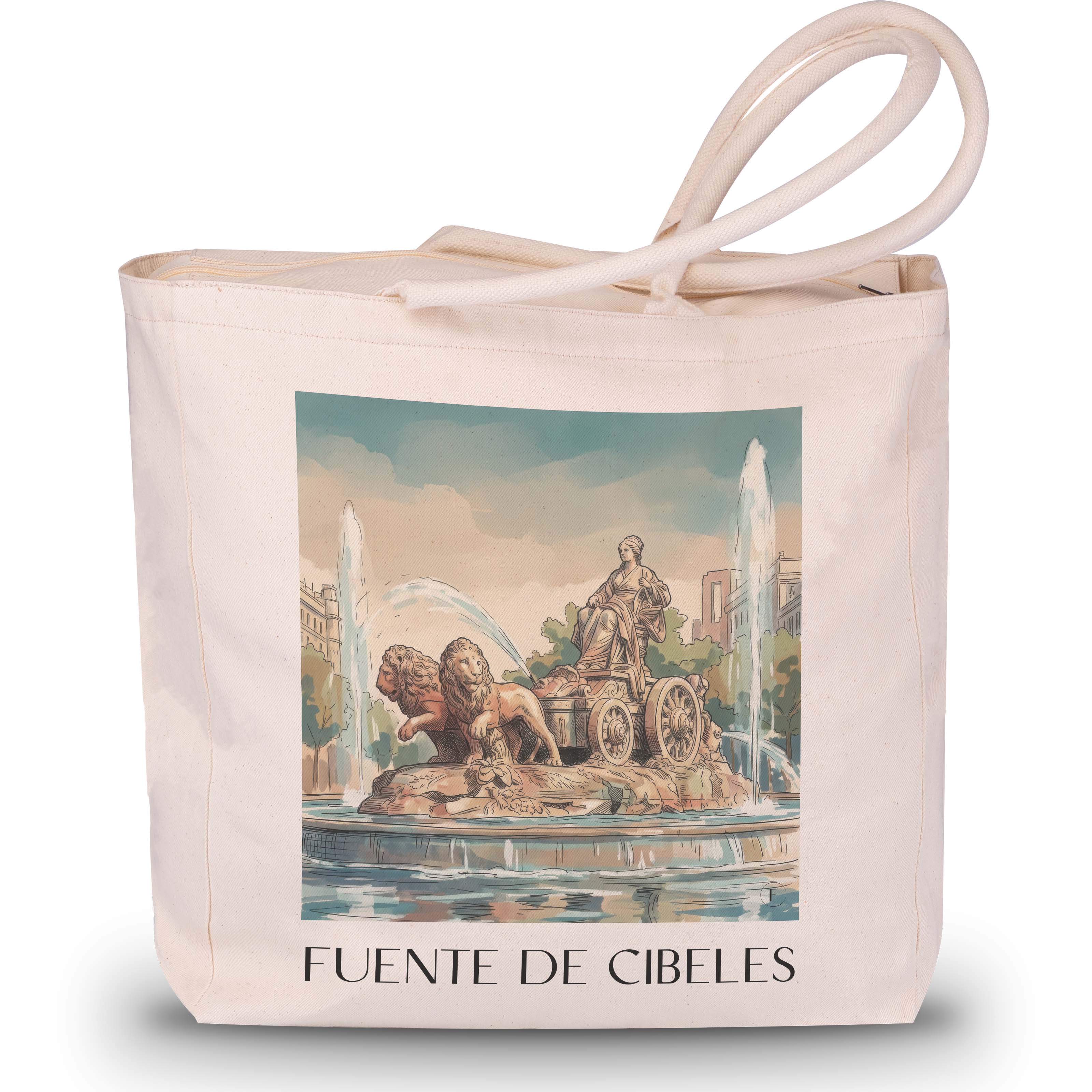 fuente-de-cibeles-madrid-spanien-einkaufstasche-aquarell