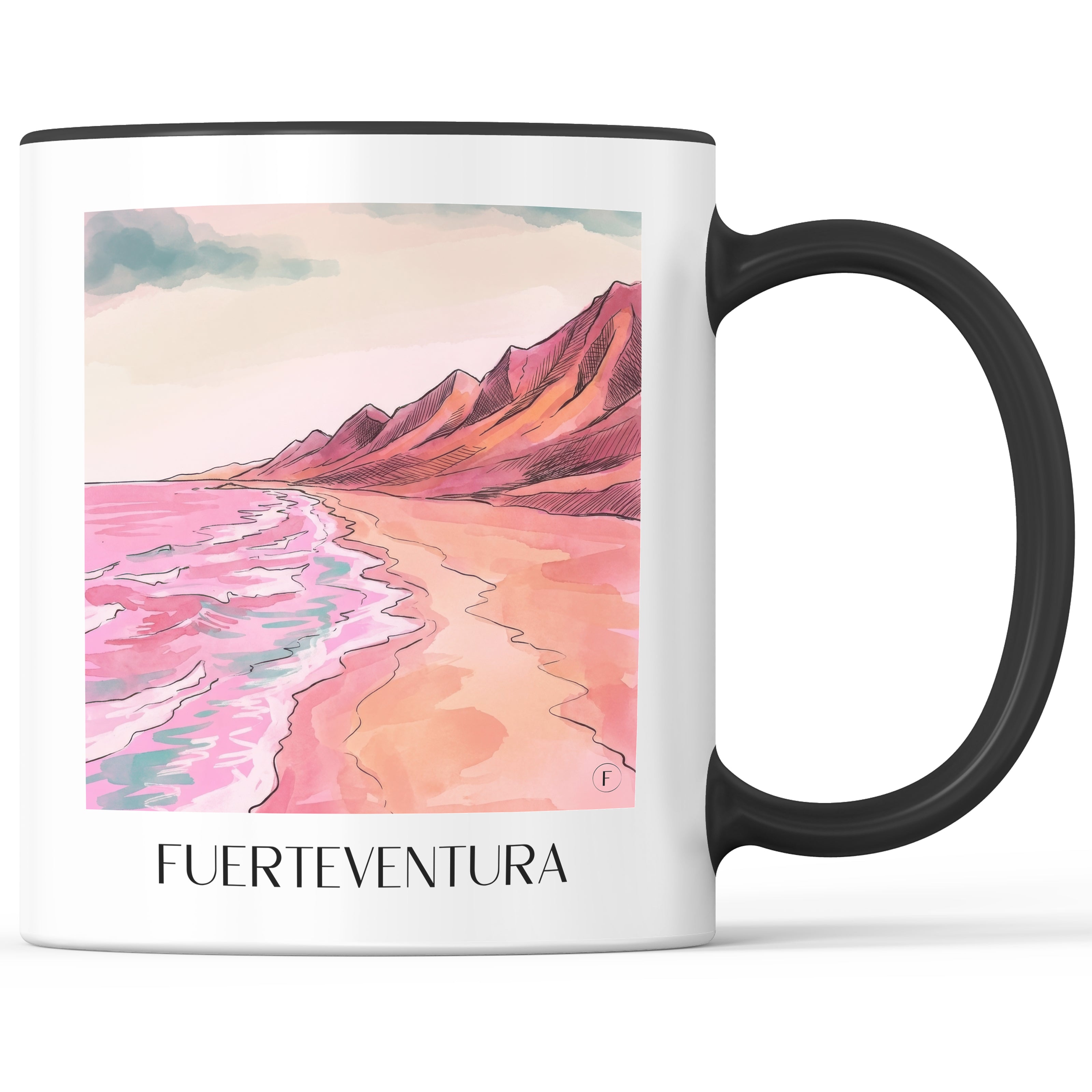 Fuerteventura Kaffeebecher - Spanien - Spanien Becher - Kaffeetasse im Aquarell Pink Stil - favplace