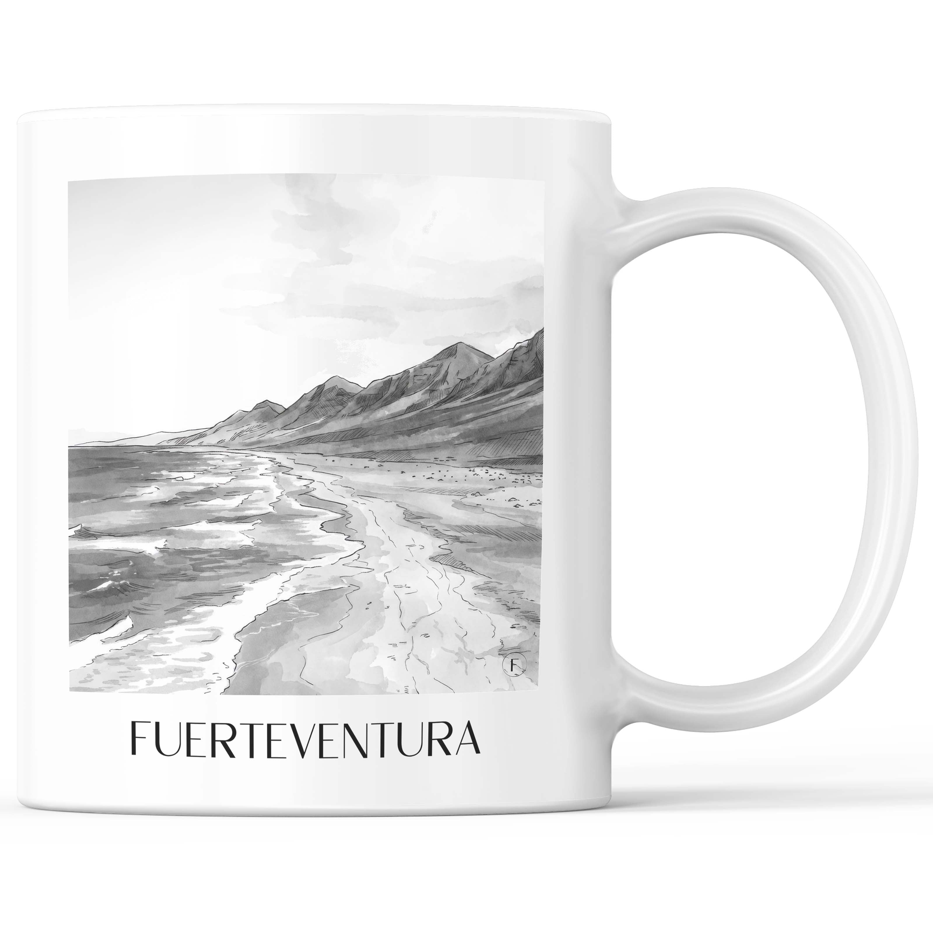 Fuerteventura Kaffeebecher - Spanien - Spanien Becher - Kaffeetasse im Aquarell Schwarz-Weiß Stil - favplace