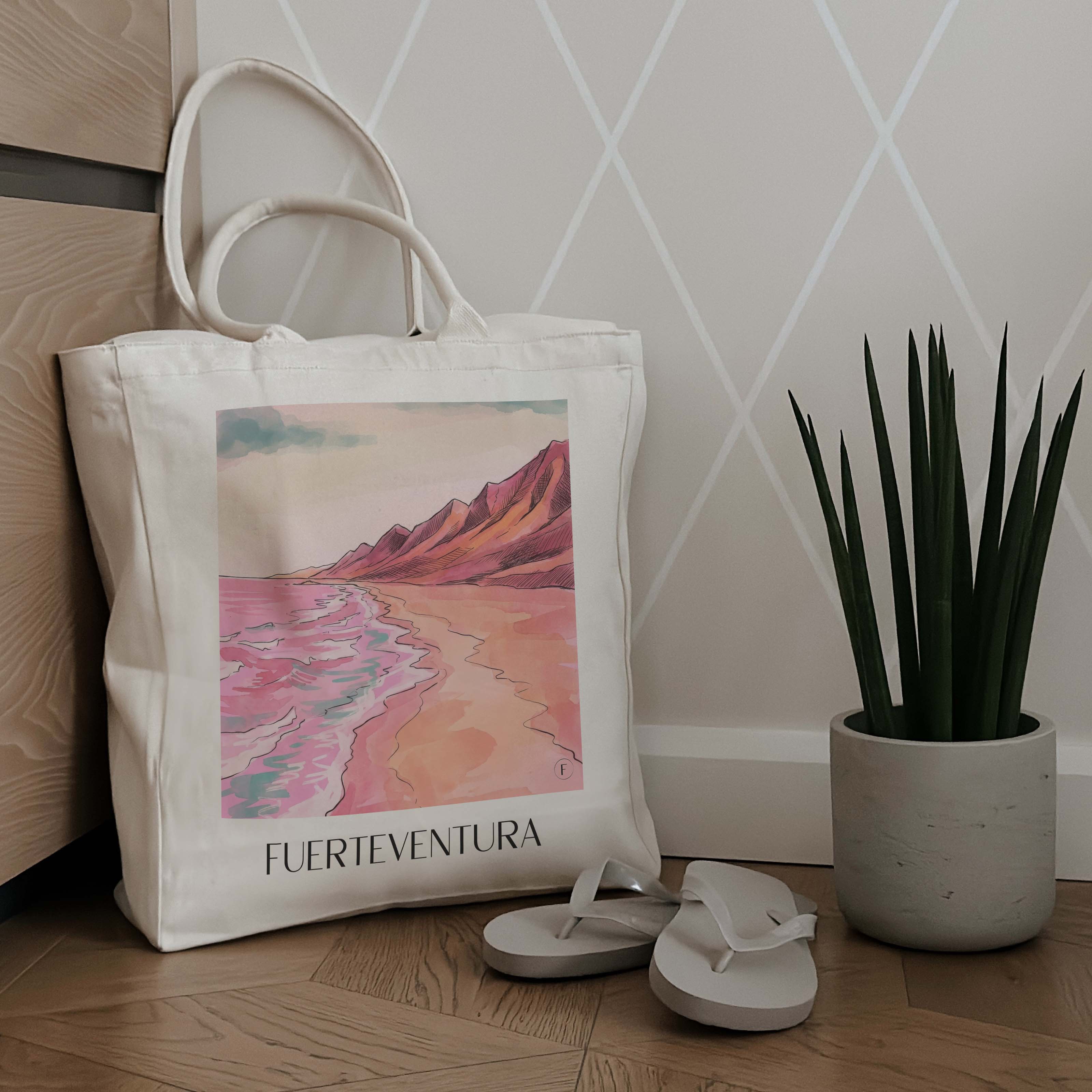 fuerteventura-spanien-spanien-einkaufstasche-aquarell-pink-rosa