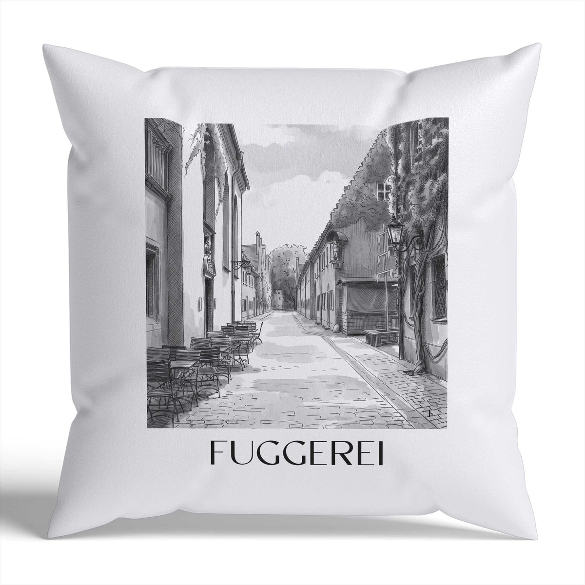 fuggerei-augsburg-deutschland-kissenbezug-aquarell-schwarz-weiss