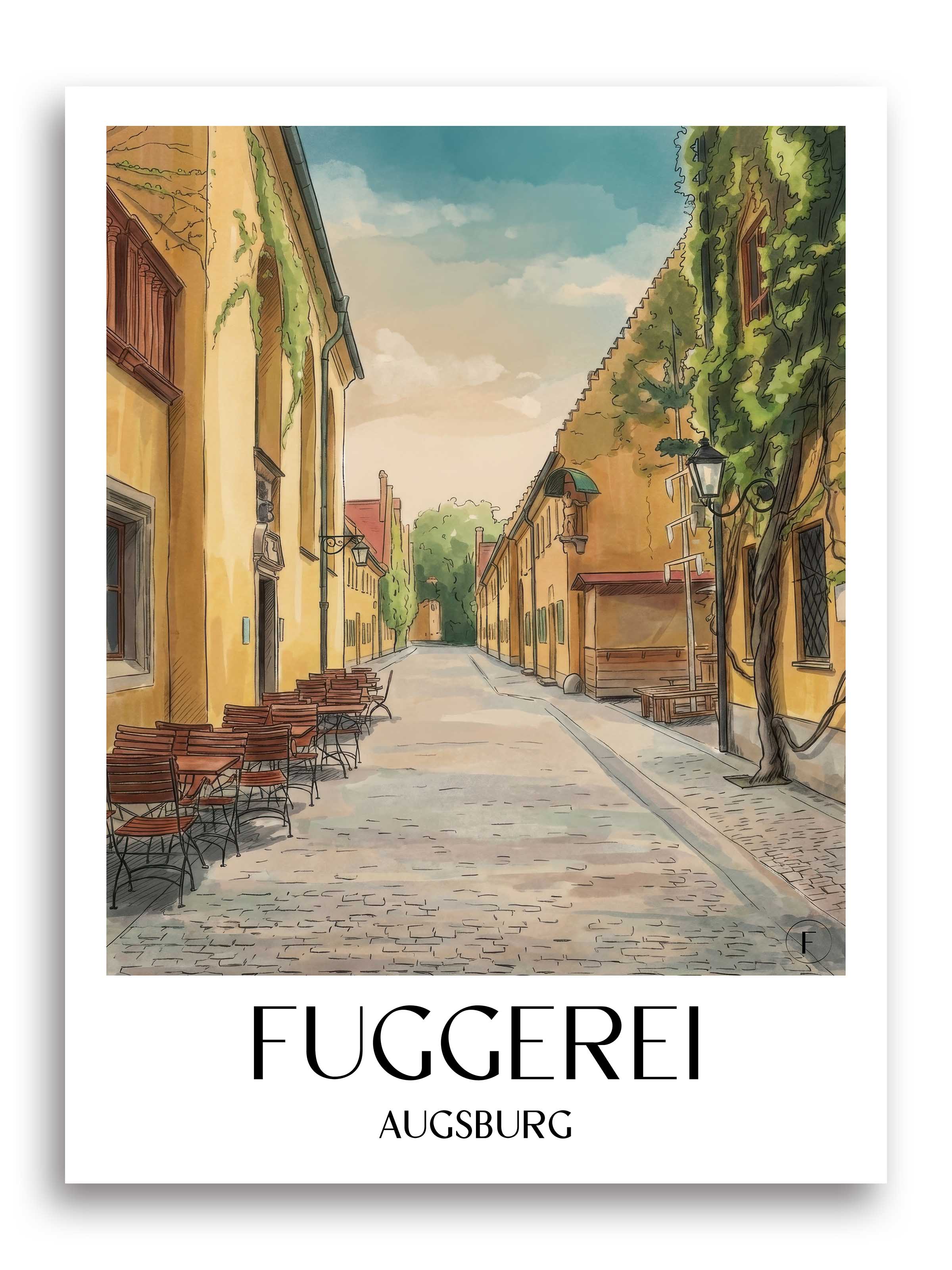 fuggerei-augsburg-deutschland-poster-aquarell