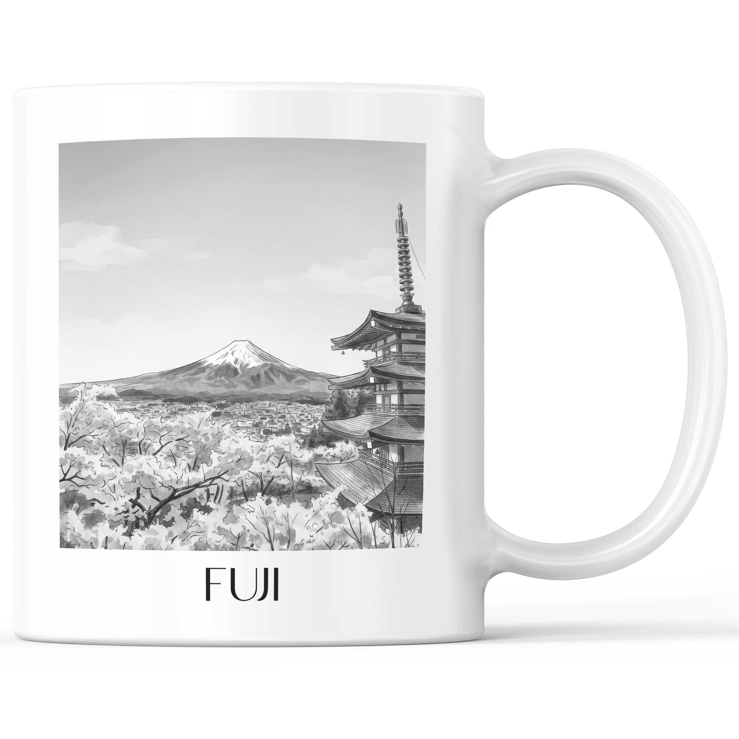 Fuji, Japan - Japan Becher - Kaffeetasse im Aquarell Schwarz-Weiß Stil - favplace