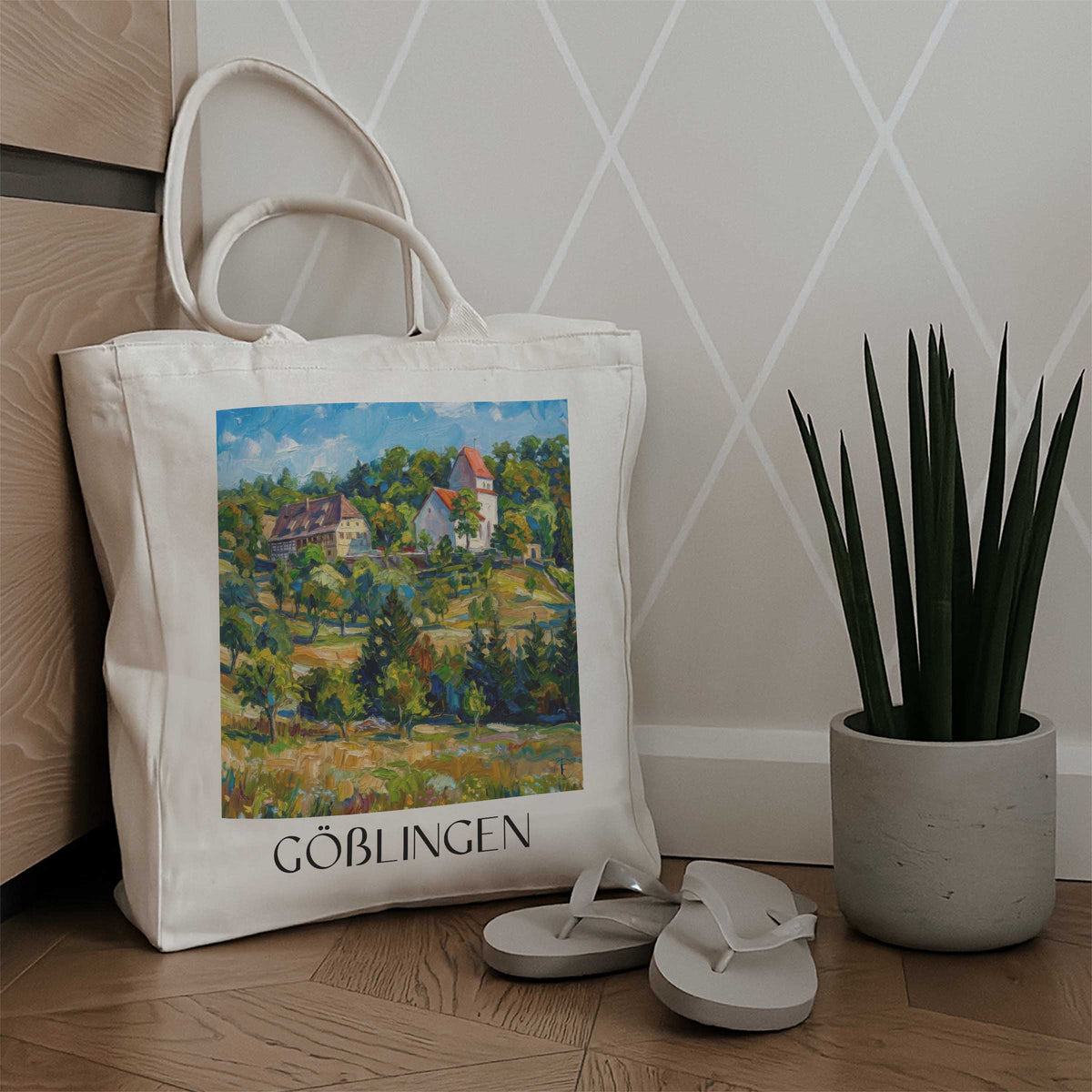 gößlingen-schwarzwald-deutschland-einkaufstasche-oil-painting-oelgemaelde