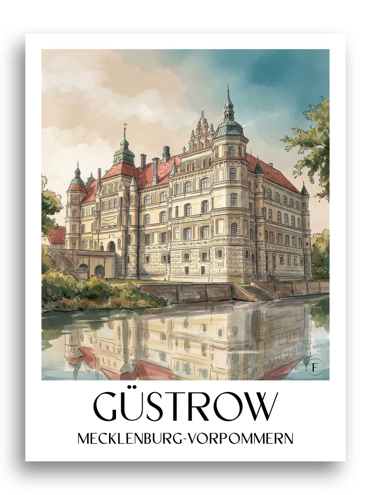 güstrow-mecklenburg-vorpommern-deutschland-poster-aquarell