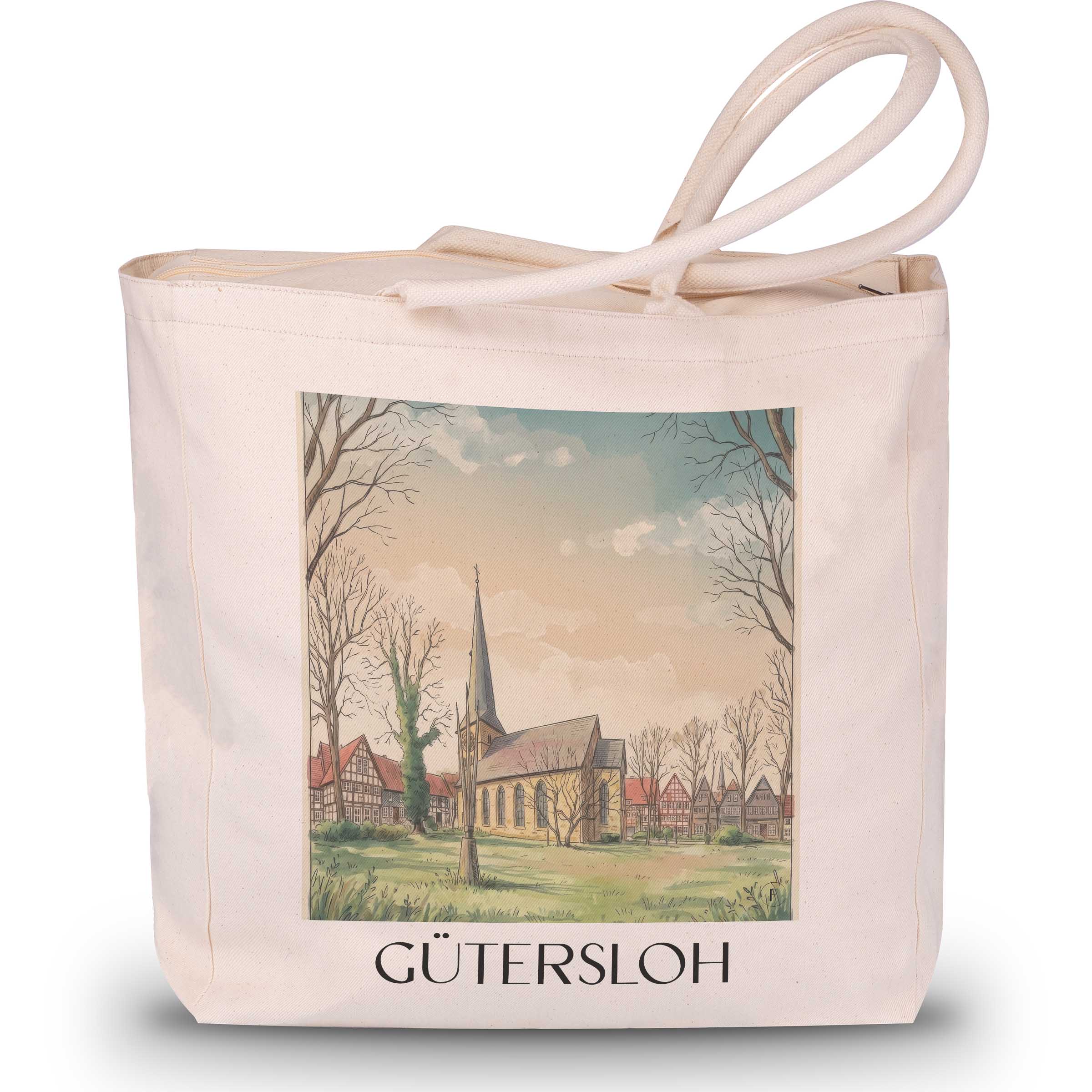 Gütersloh Shopping Tasche - Ostwestfalen - Deutschland Tote Bag - Einkaufstasche im Aquarell Stil - favplace
