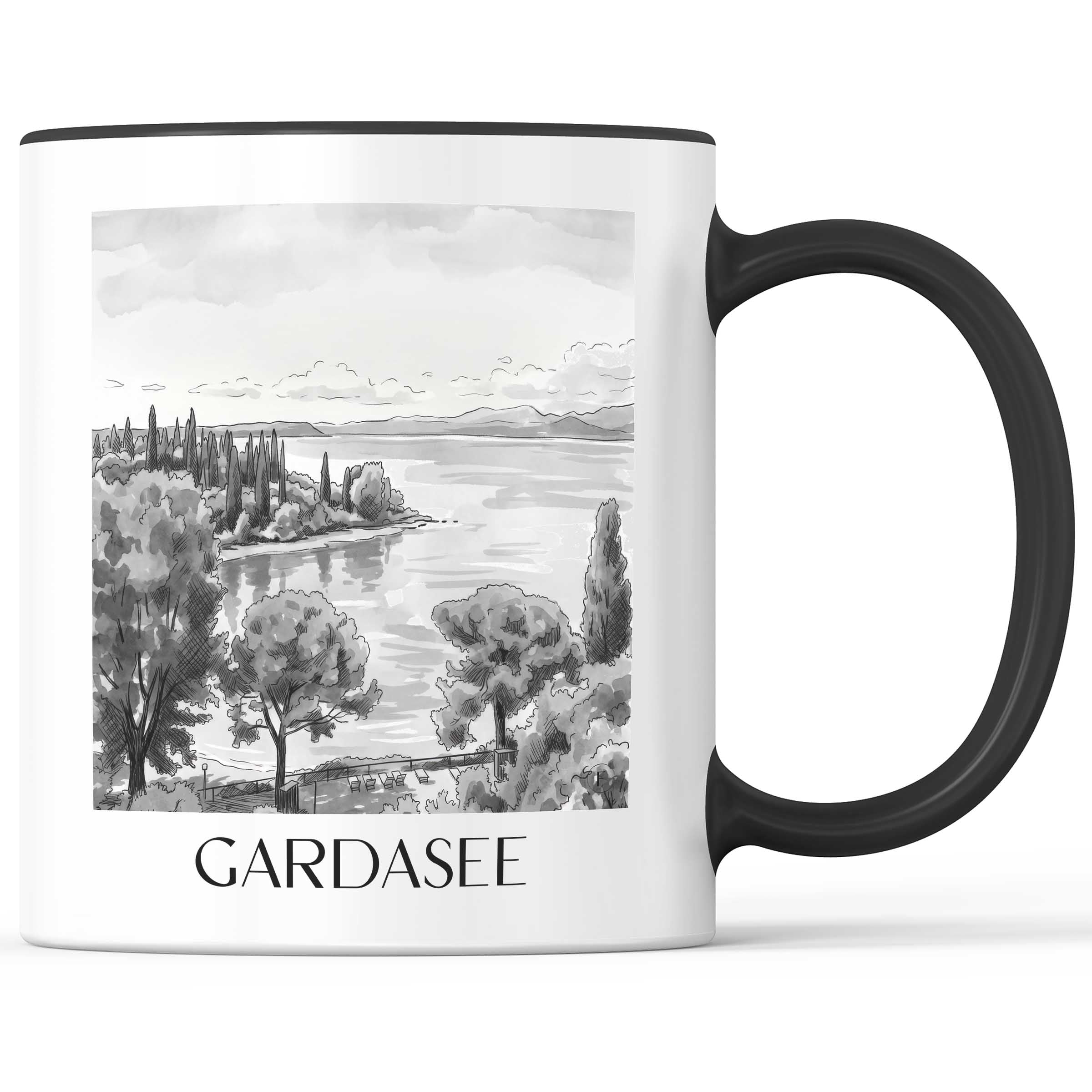 gardasee-italien-kaffeebecher-aquarell-schwarz-weiss