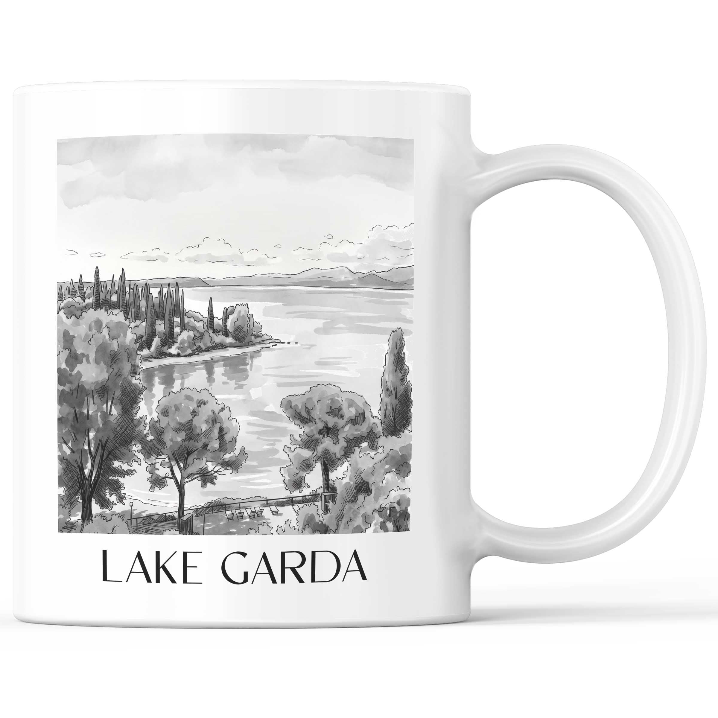 Gardasee - Italien Becher - Kaffeetasse im Aquarell Schwarz-Weiß Stil - favplace