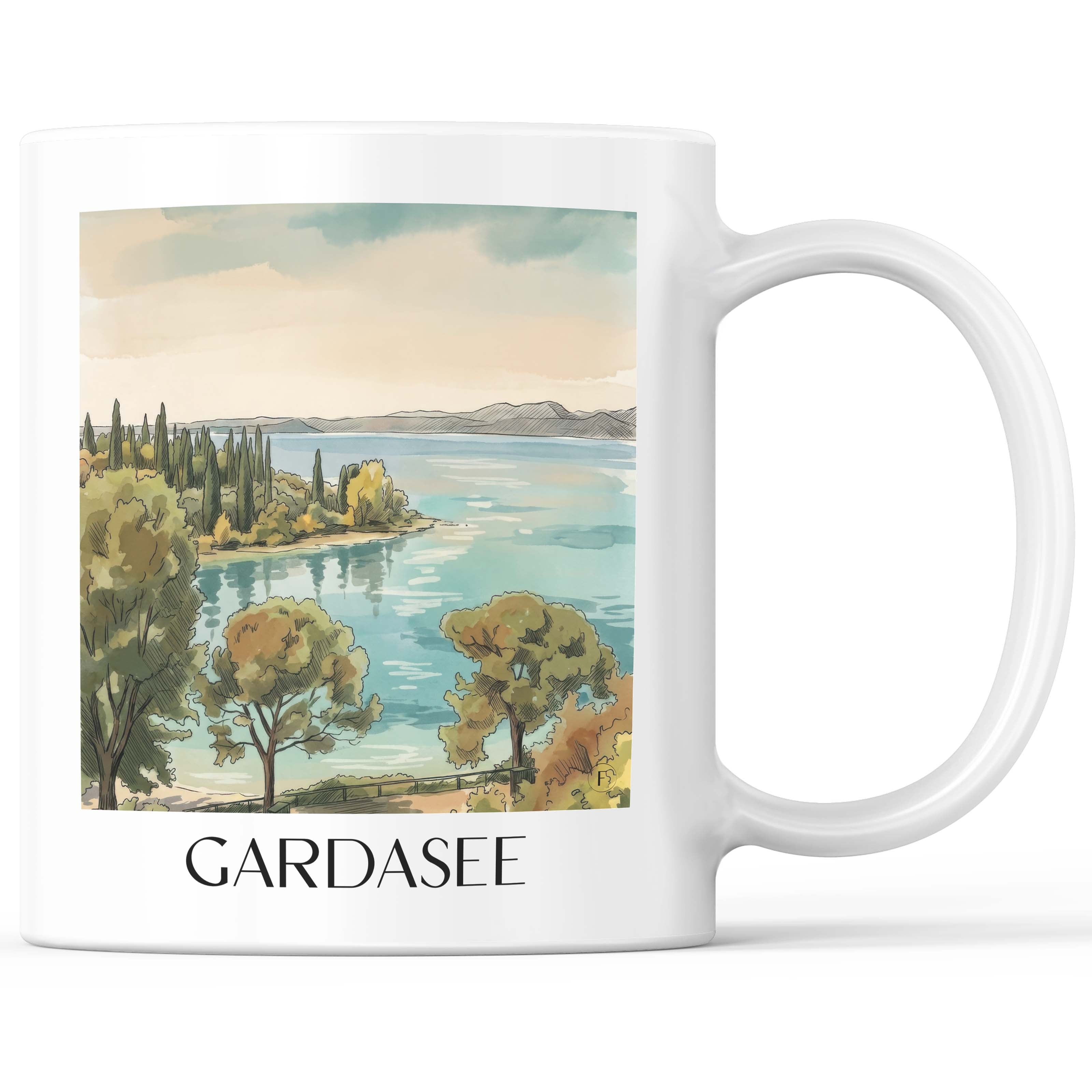 Gardasee - Italien Becher - Kaffeetasse im Aquarell Stil - favplace