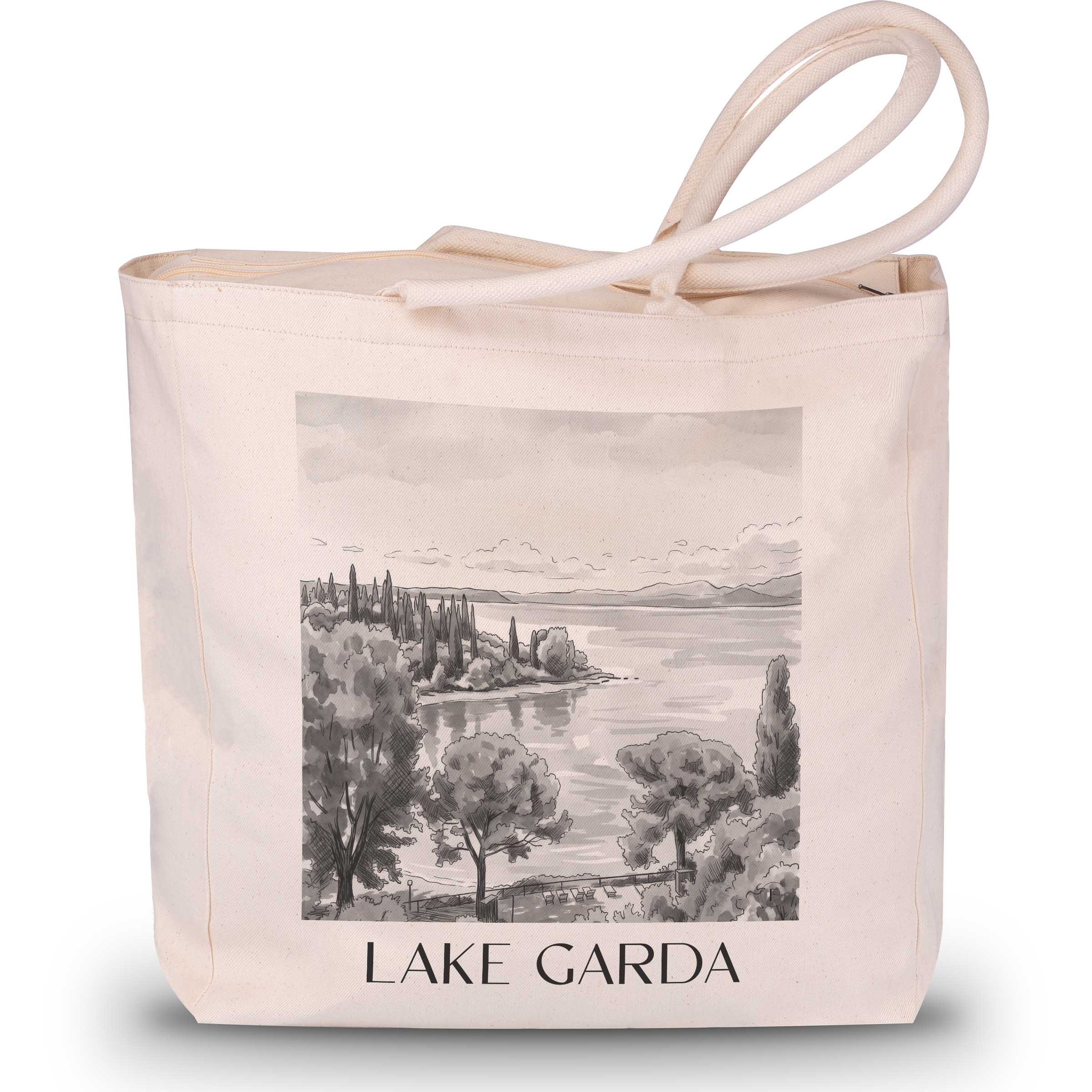Gardasee - Italien Tote Bag - Einkaufstasche im Aquarell Schwarz-Weiß Stil - favplace