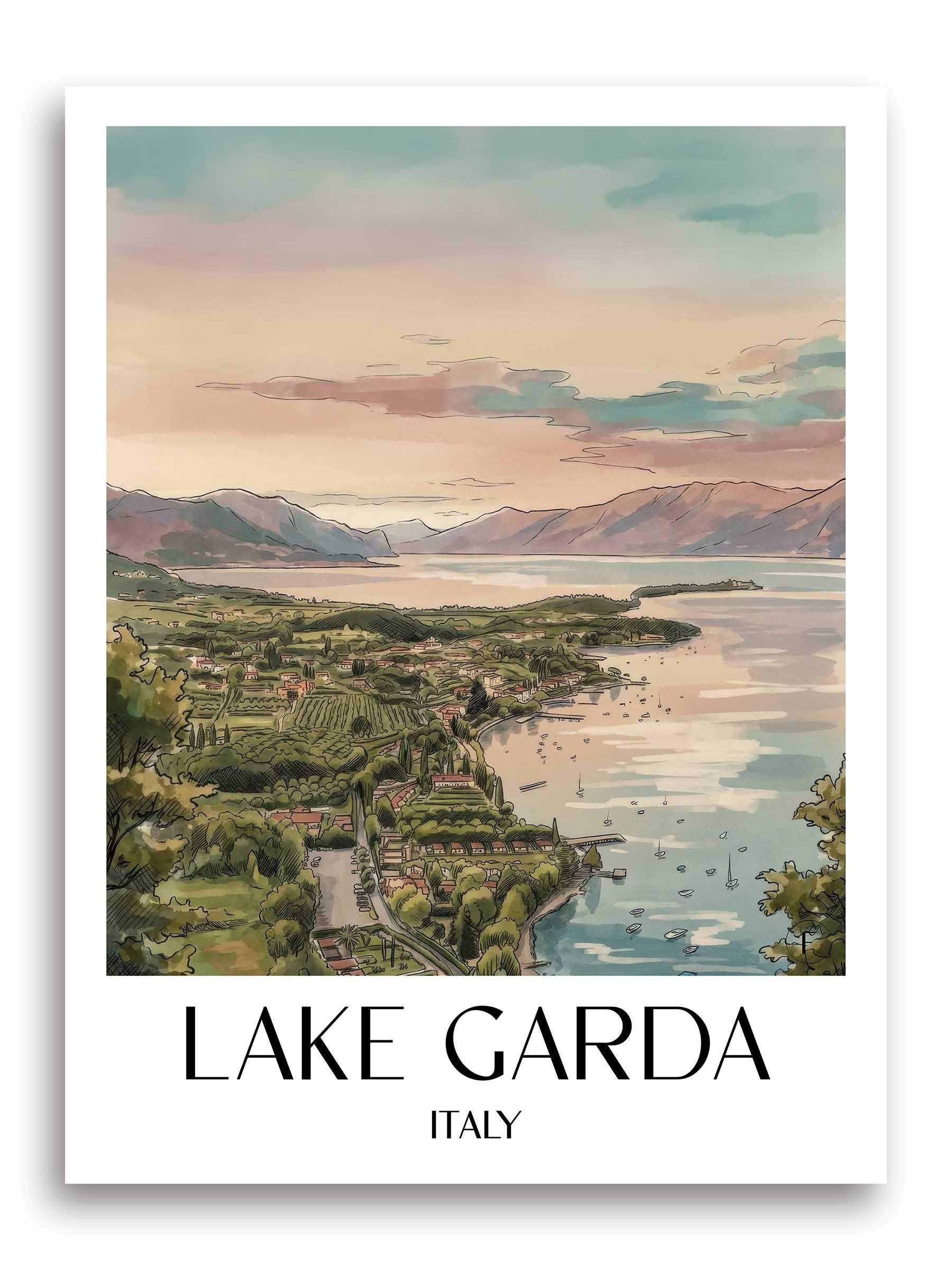 Gardasee Poster - Italien - Italien Kunstdruck - Aquarell von A4 bis A1 - favplace