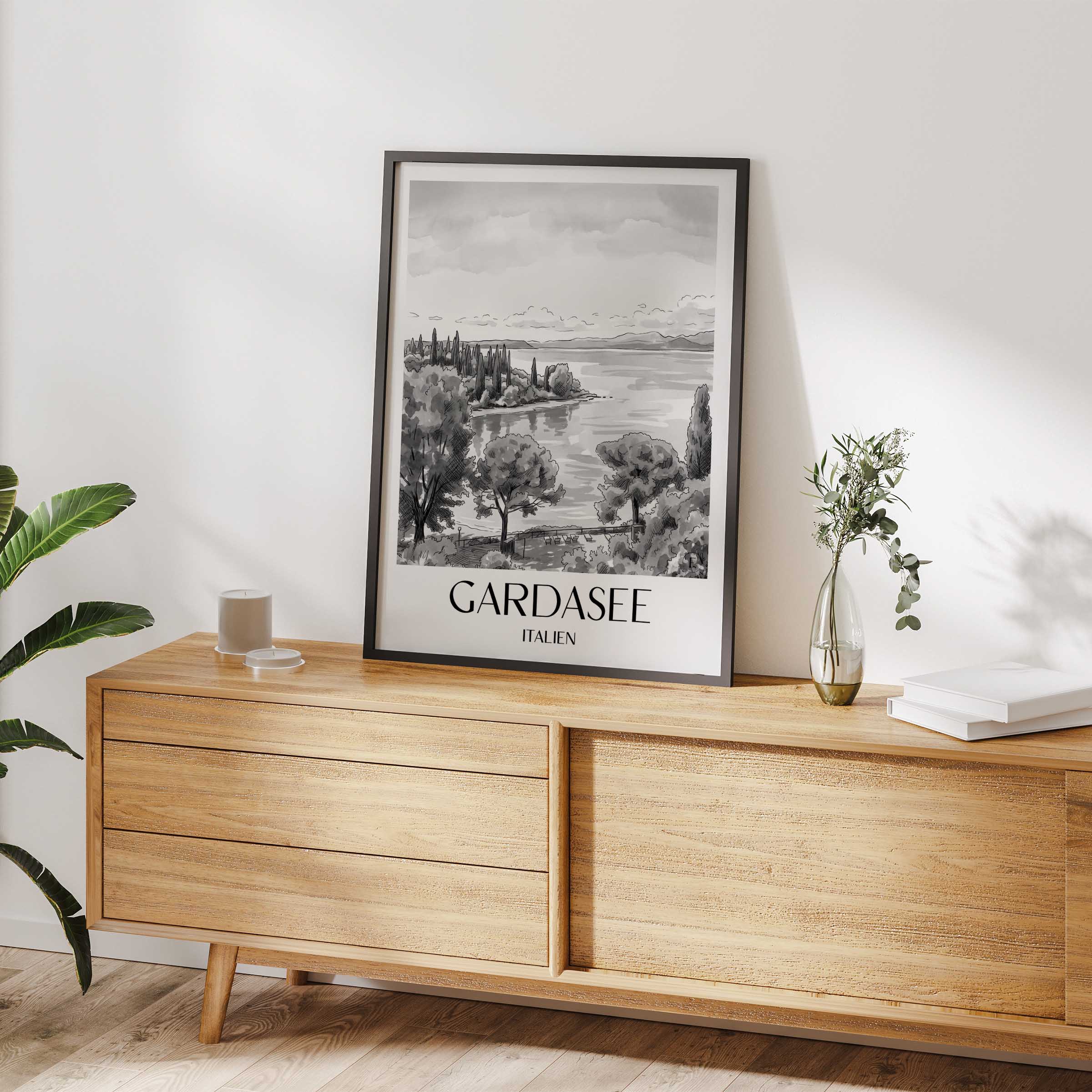 gardasee-italien-poster-aquarell-schwarz-weiss