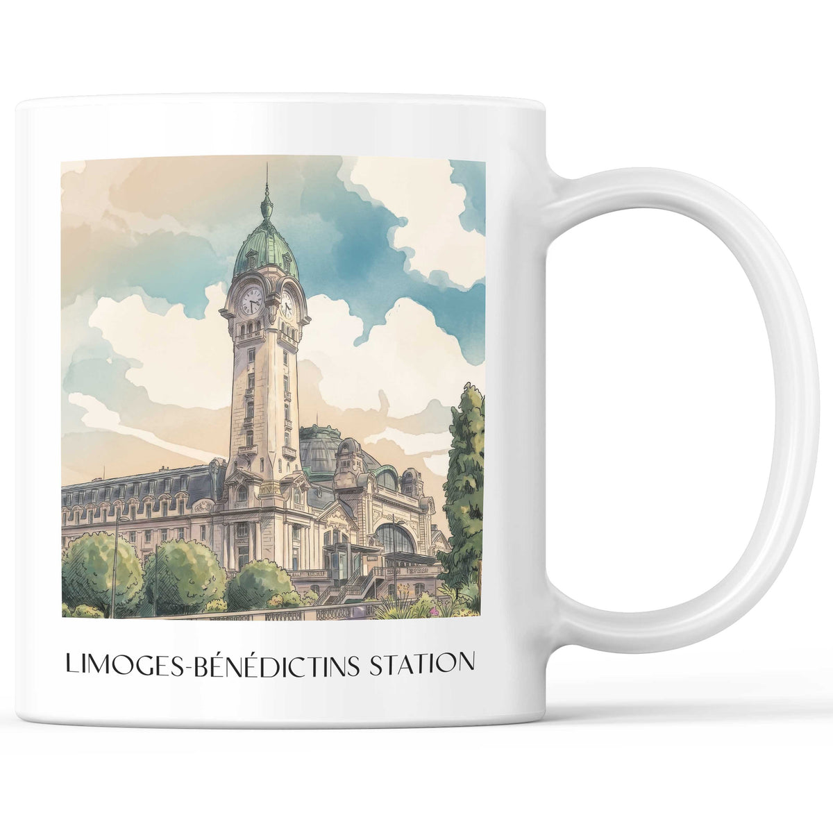 Gare de Limoges-Bénédictins Kaffeebecher - Limoges - Frankreich Becher - Kaffeetasse im Aquarell Stil - favplace
