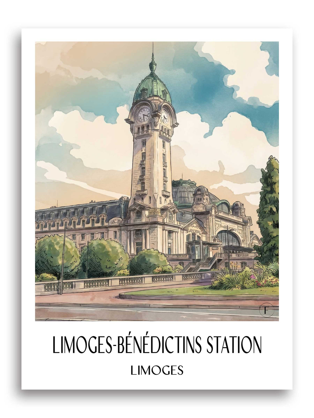 Gare de Limoges-Bénédictins Poster - Limoges - Frankreich Kunstdruck - Aquarell von A4 bis A1 - favplace