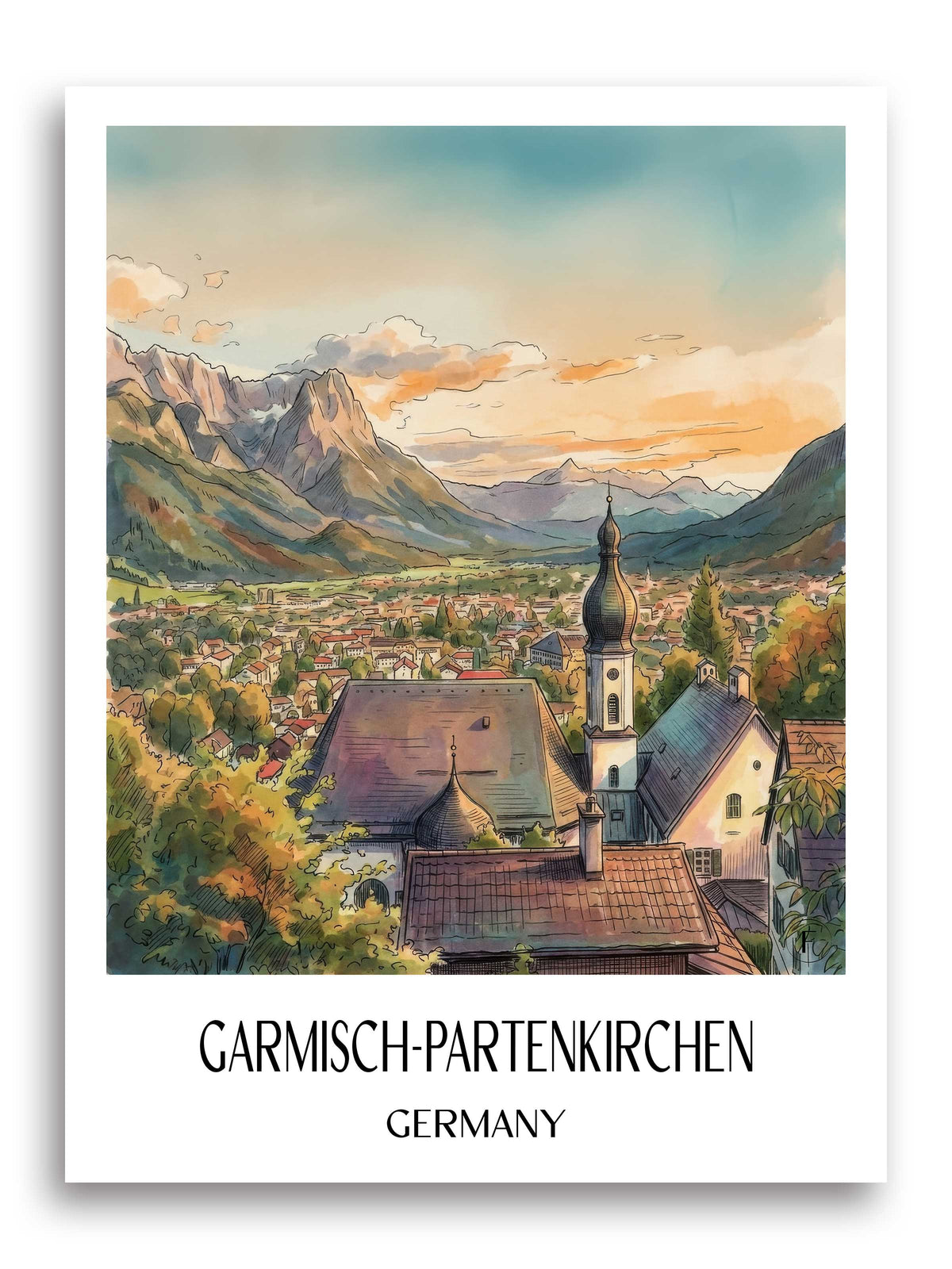 Garmisch-Partenkirchen Poster - Werdenfelser Land - Deutschland Kunstdruck - Aquarell von A4 bis A1 - favplace